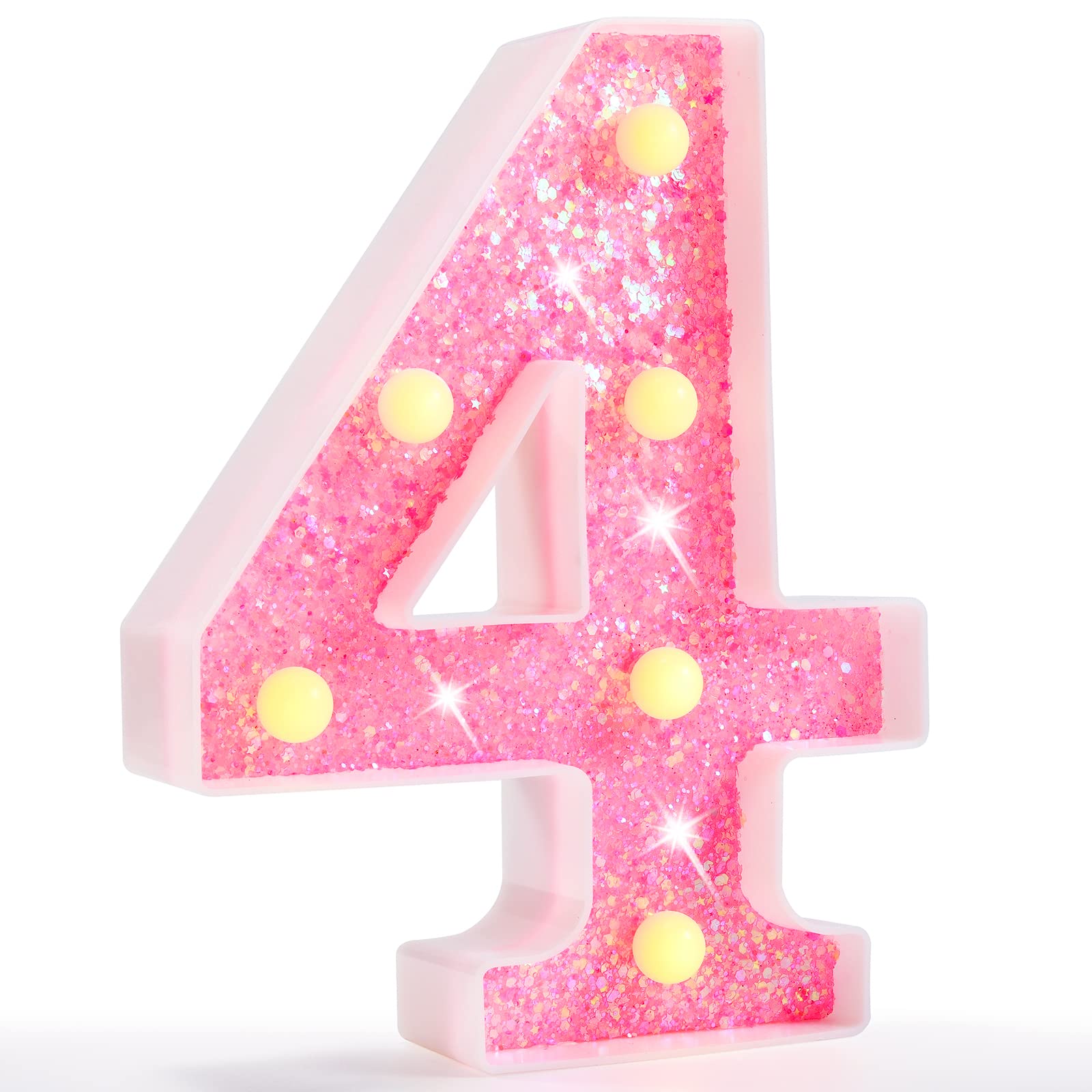 Pooqla Marquee Number Light - Battery Powered Pink Number 4 for Birthday, Wedding, Home Bar Decoration