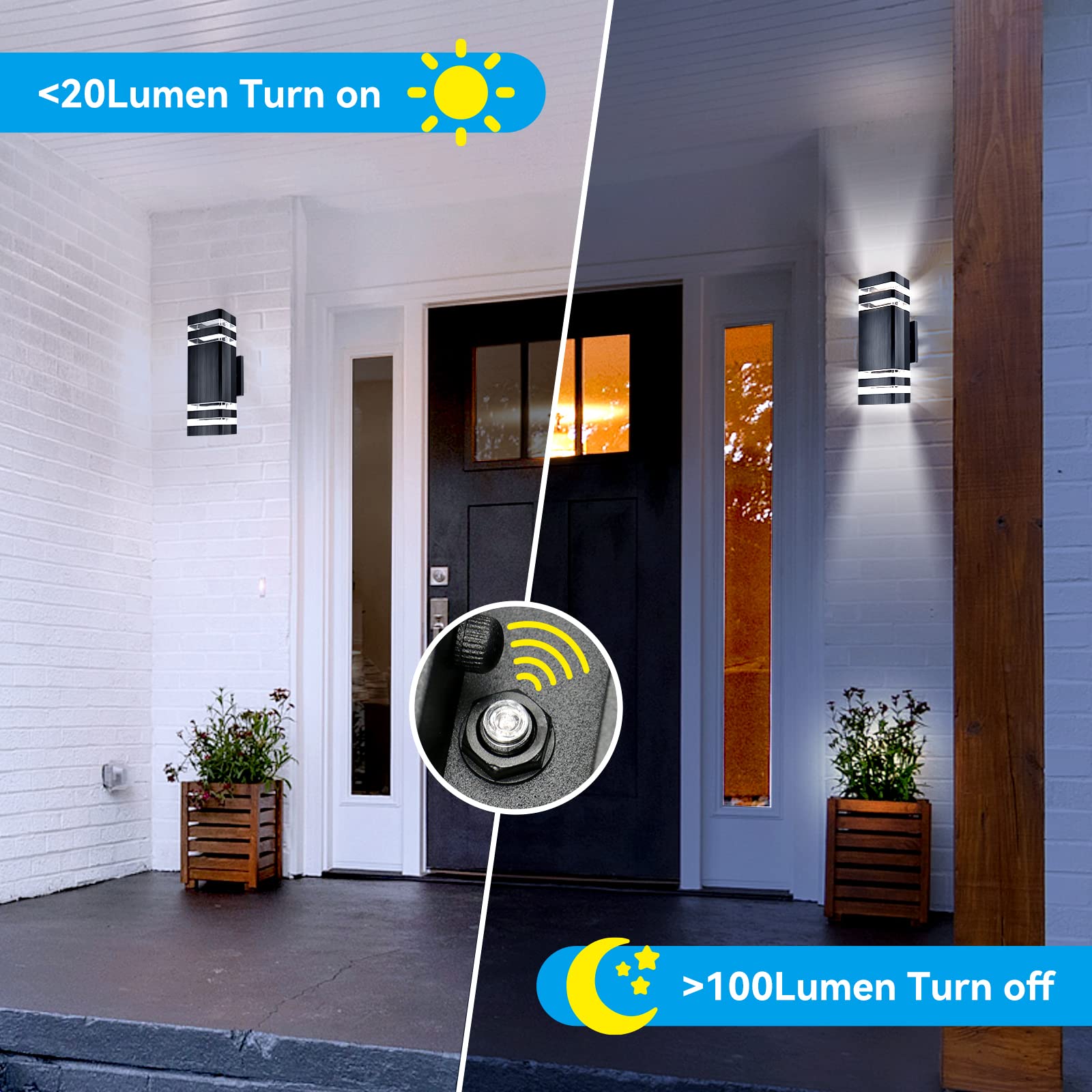 Tesjaso Outdoor Wall Light Dusk to Dawn, Waterproof Sconce Fixture, Matte Black, 7W, 3000K, 2-Pack, Model JK-GU10-4 SEN