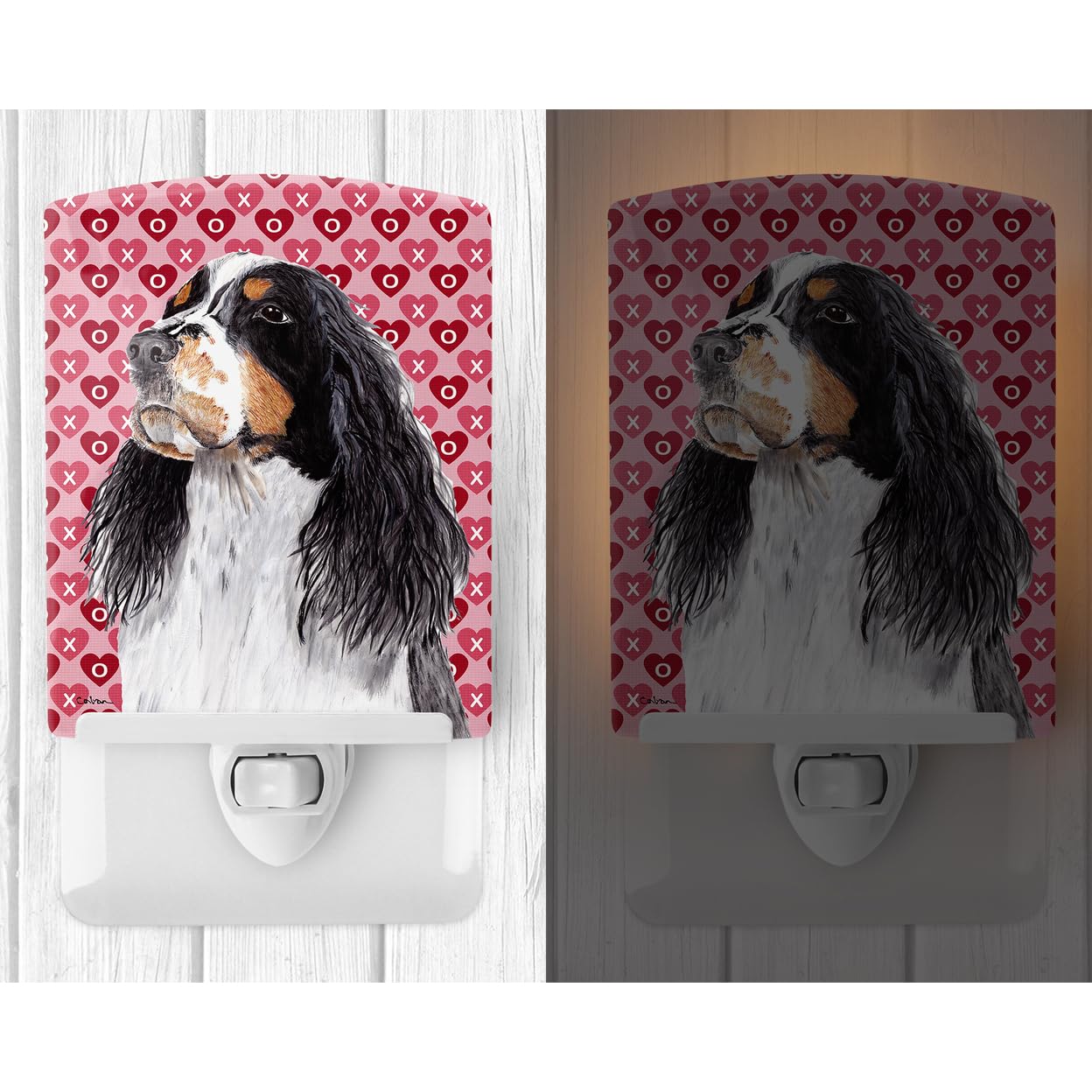 Carolines Treasures Ceramic Night Light, Springer Spaniel Hearts, 6x4x3in, Multicolor, Model SC9277CNL, UL-Certified