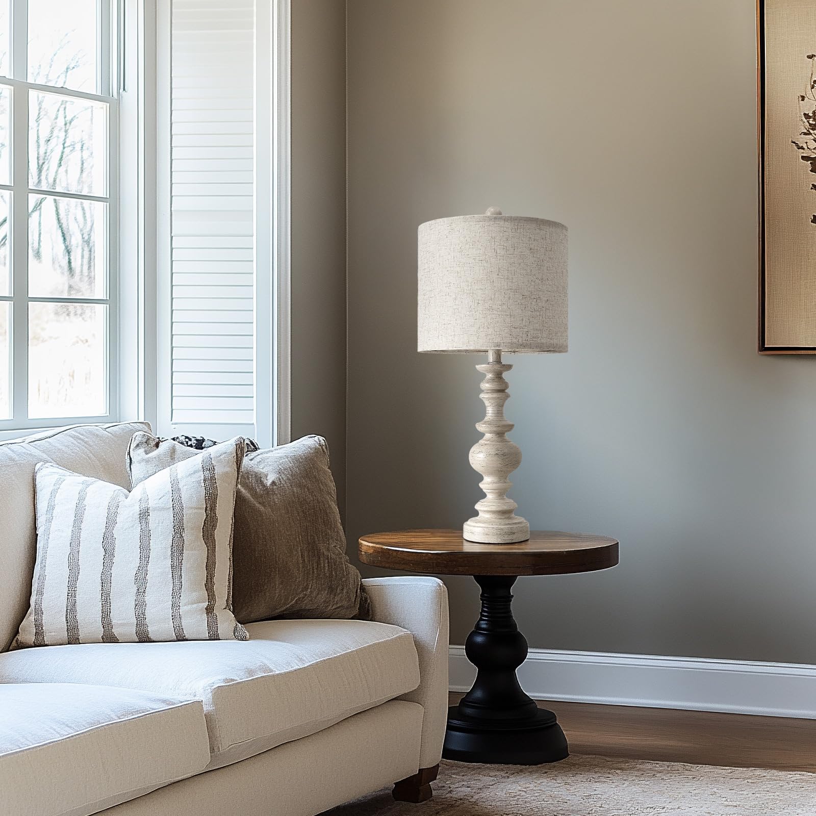 Bobomomo 24Farmhouse Resin Table Lamp Set Of 2, Vintage Lamps For Living Room Bedroom With Linen Shades, Traditional Rustic Beds