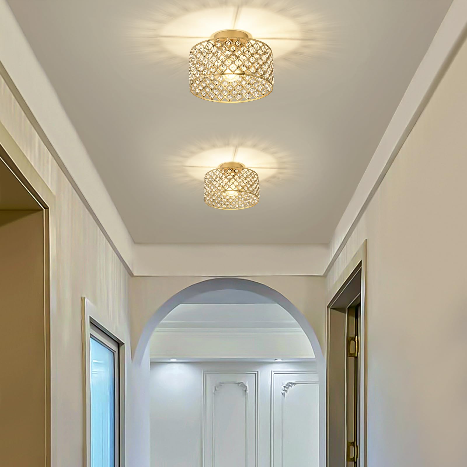 BZVESR Gold Crystal Ceiling Light Fixture, Modern Semi Flush Mount, 11.2 in, for Dining Room, Kitchen, Bedroom, Model 20251213004