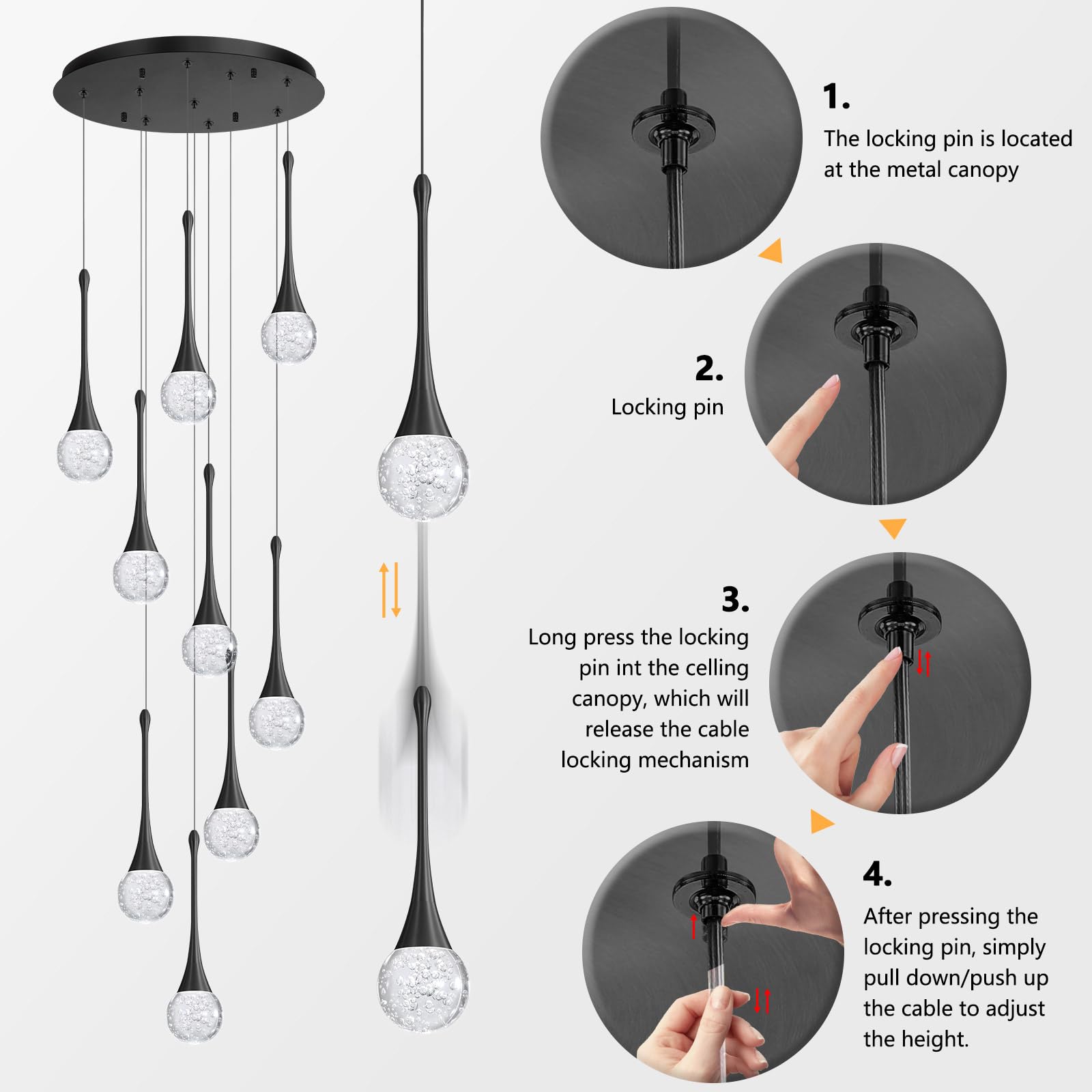 9 Light Modern Glam Crystal Chandelier For High Ceiling Led Dimmable Ceiling Pendant Light Staircase Foyer Enterway Living Room Chandelier Lighting Antique Black