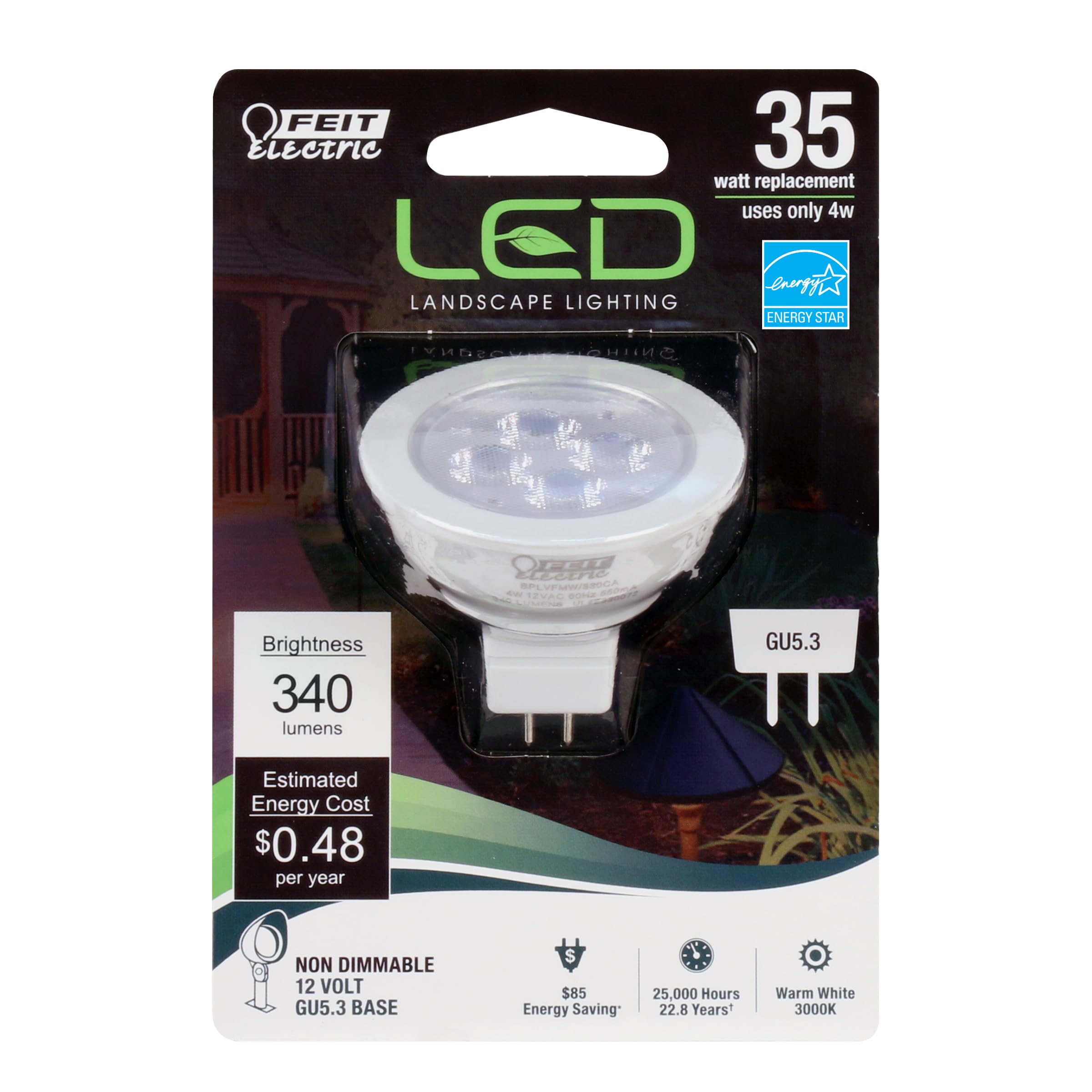 Feit Electric Led Mr16 Halogen Bulb, 35W Equivalent, Gu5.3 Bi-Pin Base, Non-Dimmable, 340 Lumens, 3000K Warm White, Track Light