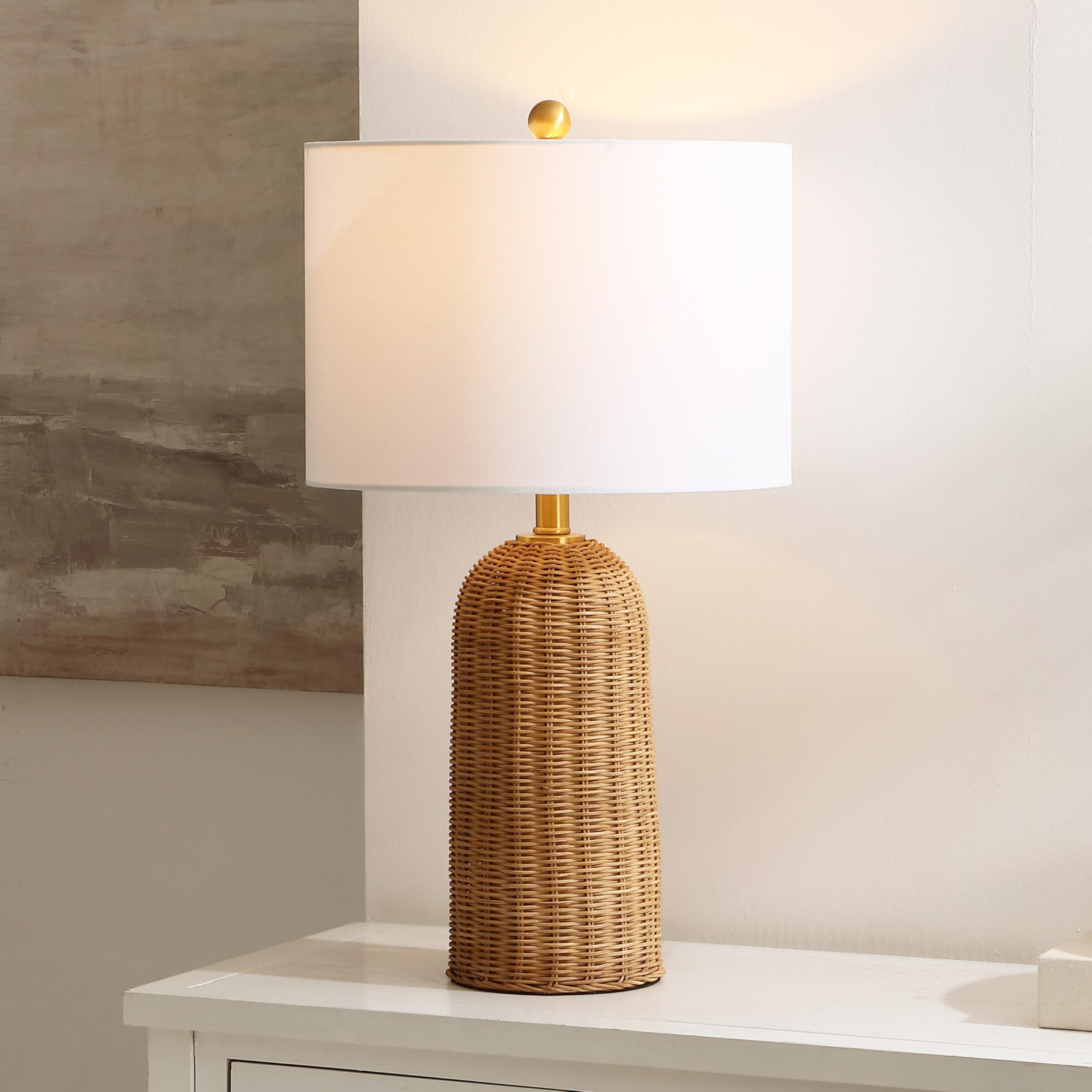 SAFAVIEH Lighting Collection Anto Natural Rattan 26-inch Table Lamp (LED Bulb Included)