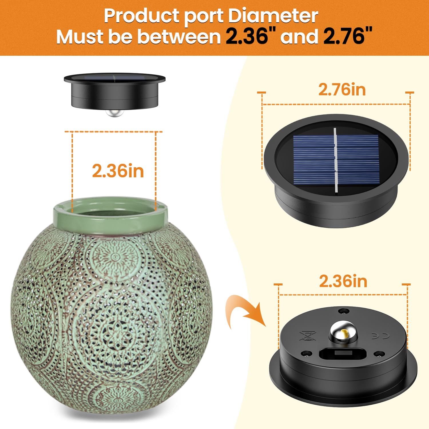 4 Pack Replacement Solar Light Parts(Top Size 2.76 Inches, Bottom Size 2.36 Inches),7 Lumens Warm White Led Waterproof Solar Lig