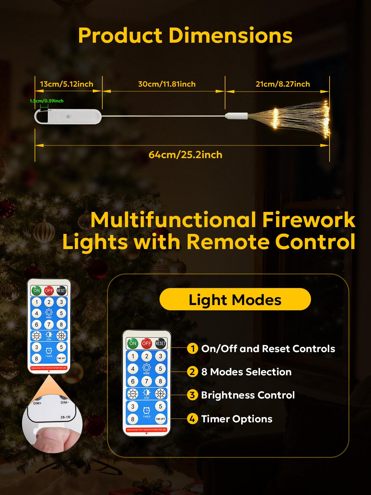 FOOING LED Firework Lights, 4 Pack USB Rechargeable Fairy Lights, 8 Modes, White, Model LH-CD-USB-YHD-004