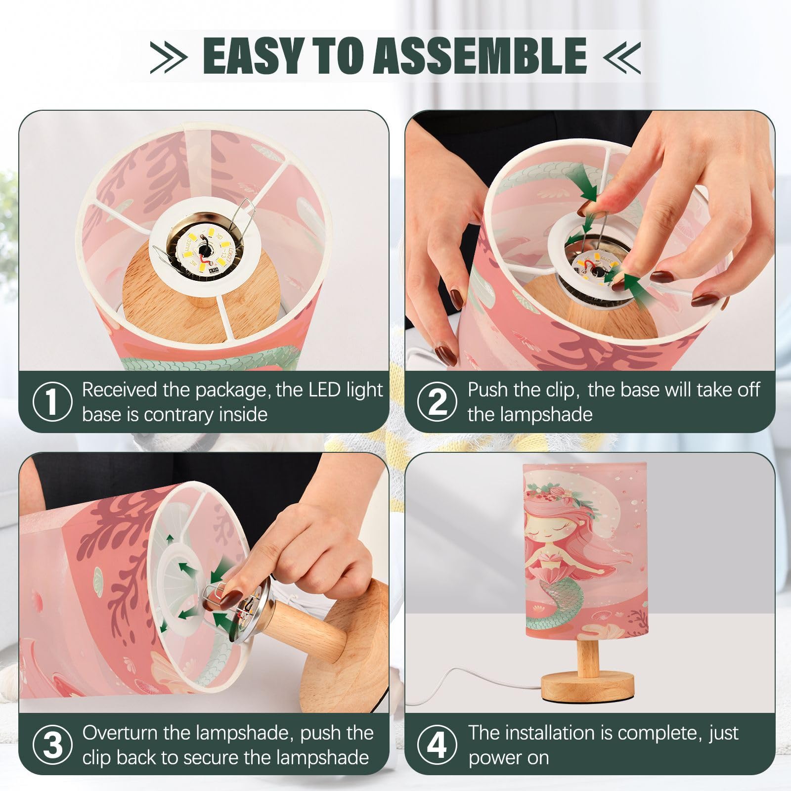 Alaza Mermaid Coral Reef Decor Bedside Table Lamp With Usb Port For Bedroom Nightstand Office Desk Led Bulb Included