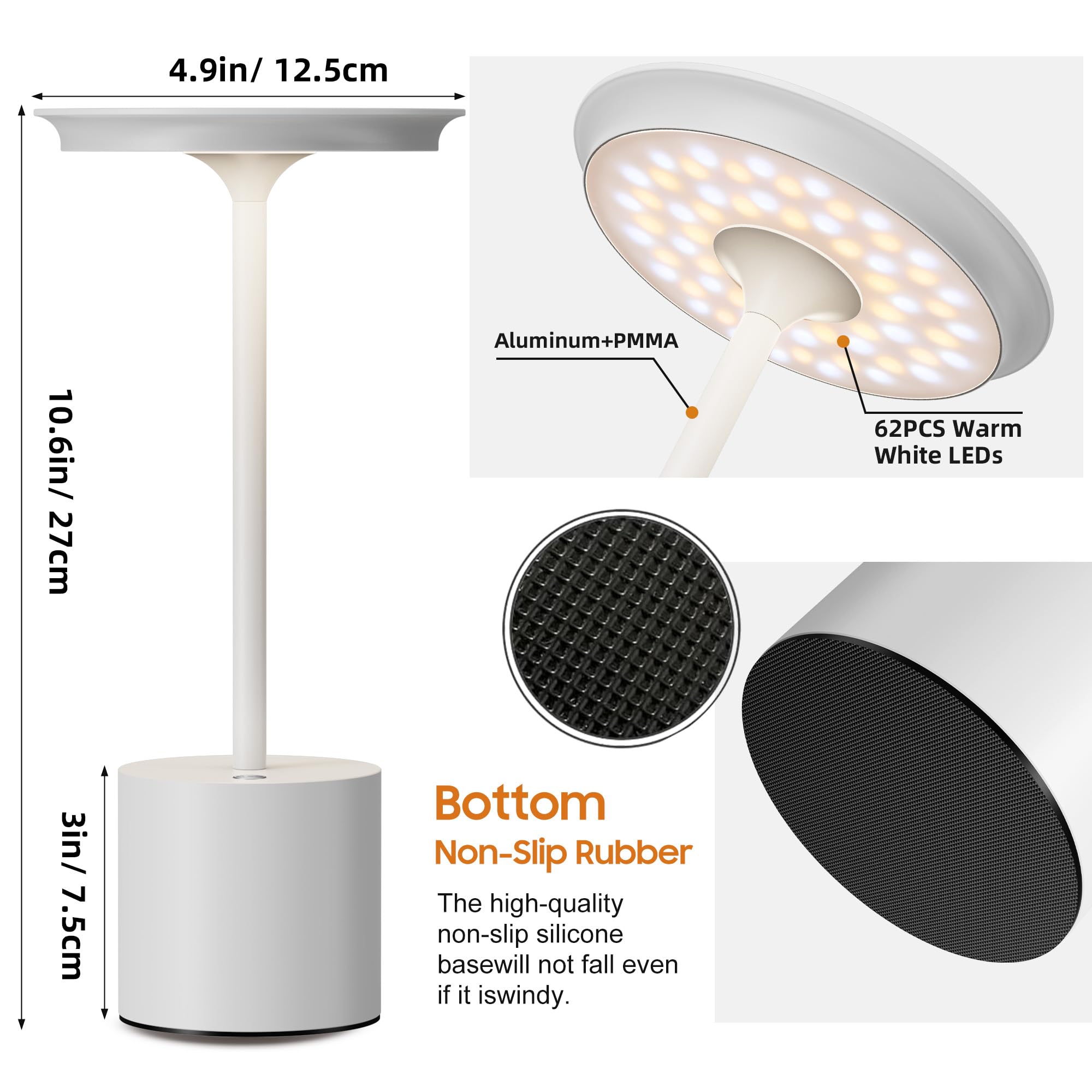 Sikevht Cordless Table Lamp, Portable Rechargeable 6000mAh, 3 Color Dimming, LED, 2Pack, White, Model S823