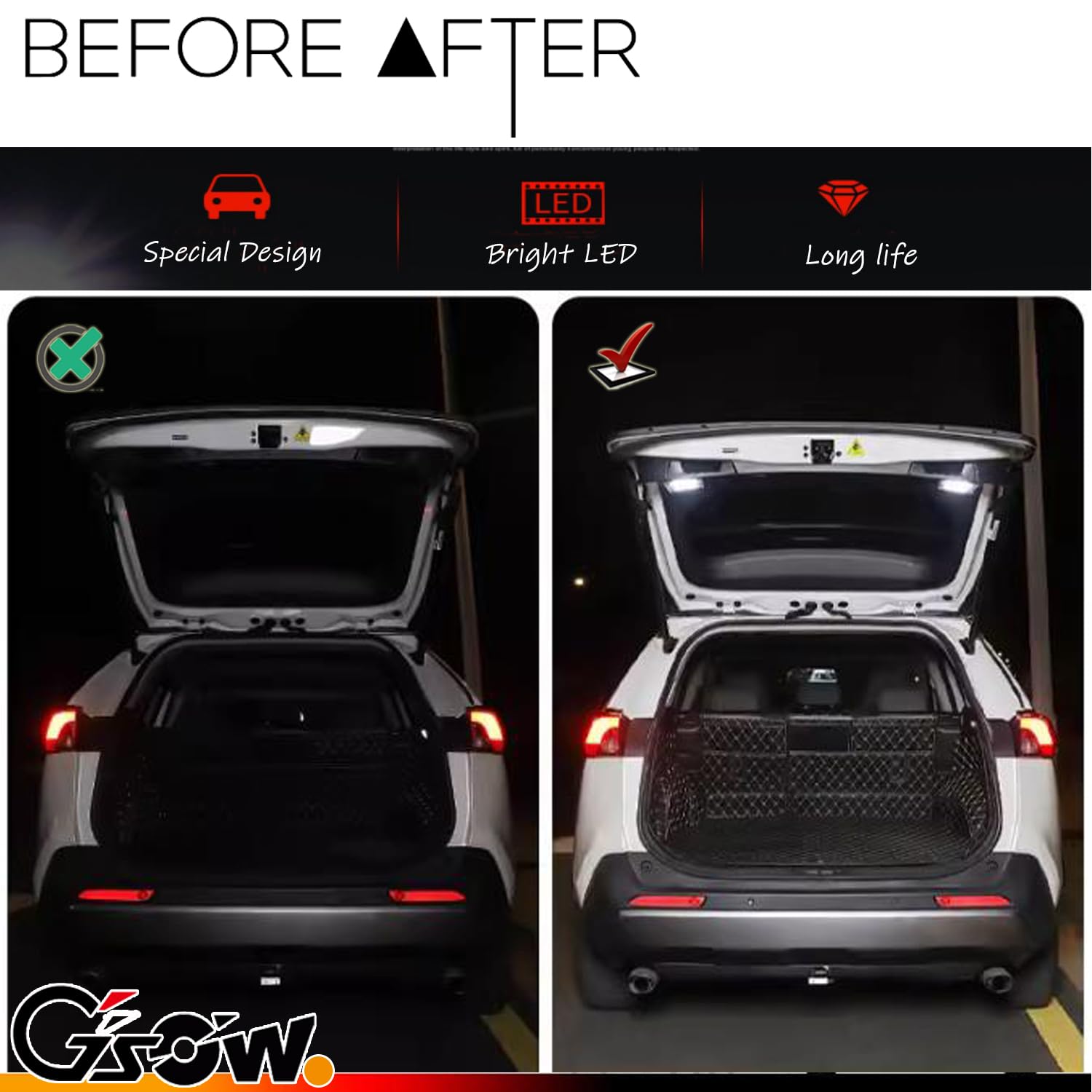 Gsowo 2 Pcs Led Trunk Overhead Lights For Toyo-Ta Rav4 2019 2020 2021  Rav4 Accessories Rear Hatch Door Lid Trunk Cargo Lamp Trunk Ceiling Lighting  (Not Fit For 2022+ Rav4)