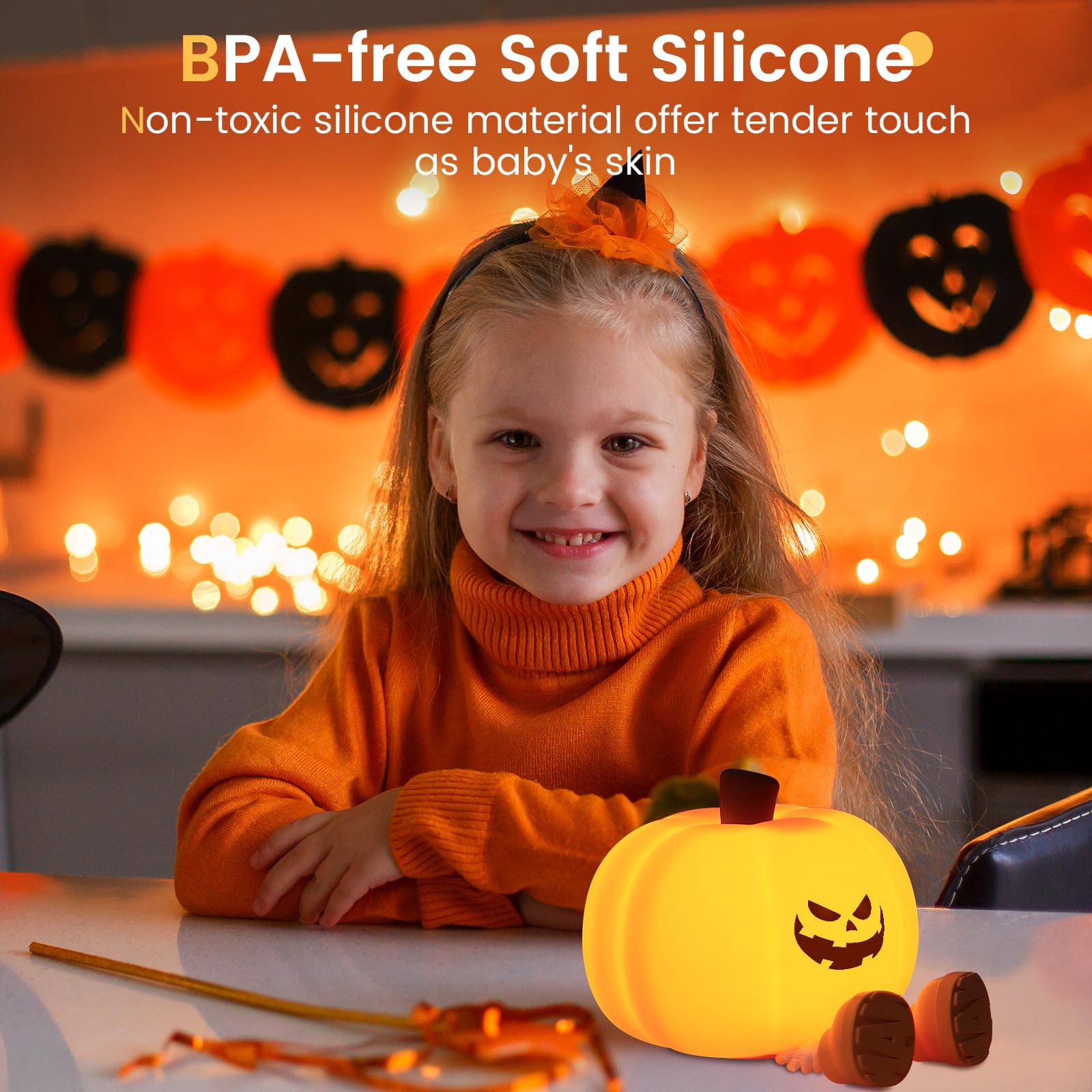 YR YRHH-PET LED Evil Smile Pumpkin Night Light, Dimmable Touch Lamp, Rechargeable, Model K-1165, Cute Halloween Decor
