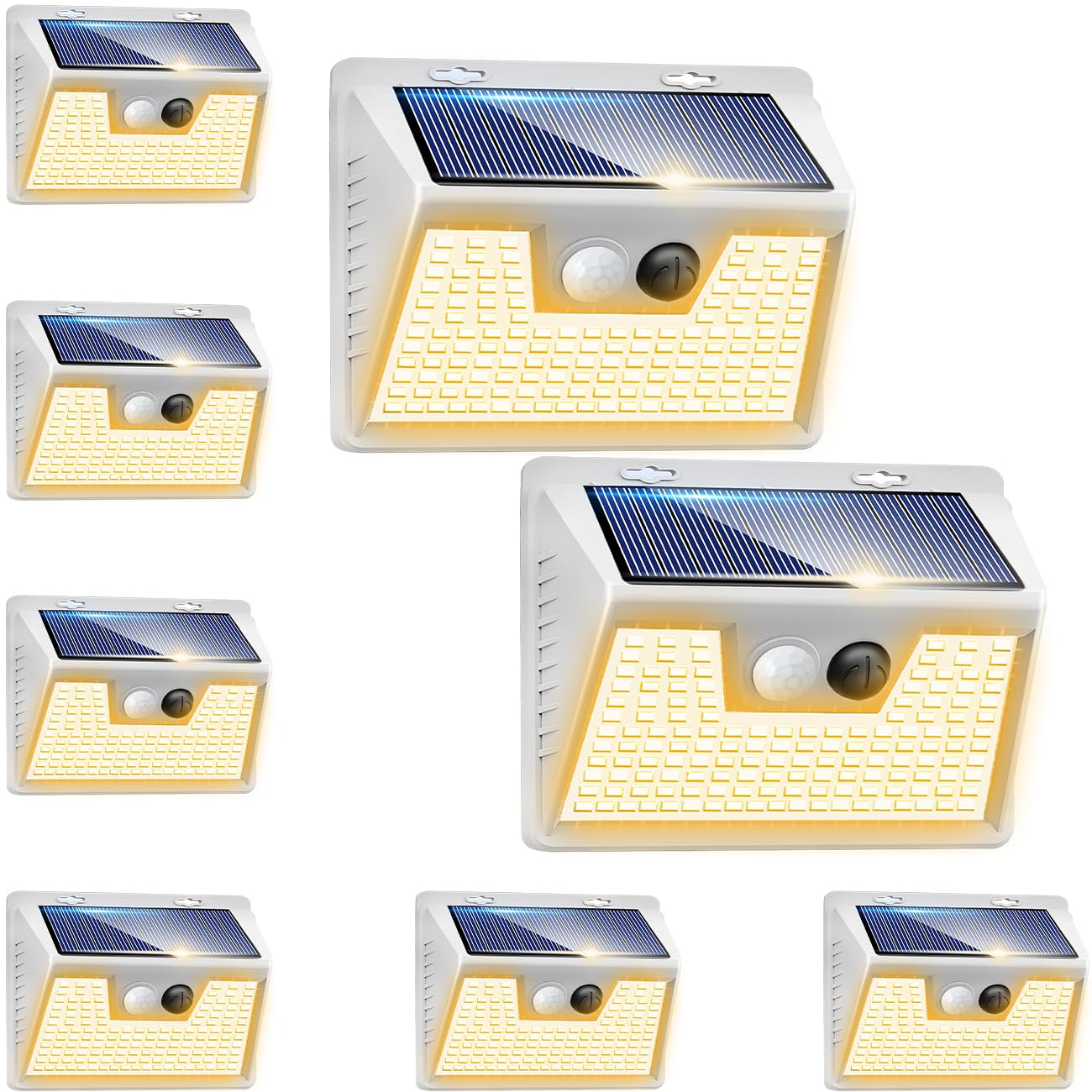 Peasur Solar Lights Outdoor Motion Sensor Waterproof  8Pack 140LED White Solar Powered Fence Lights  3 Modes Security Wall Lights for Garden Yard Outside Warm