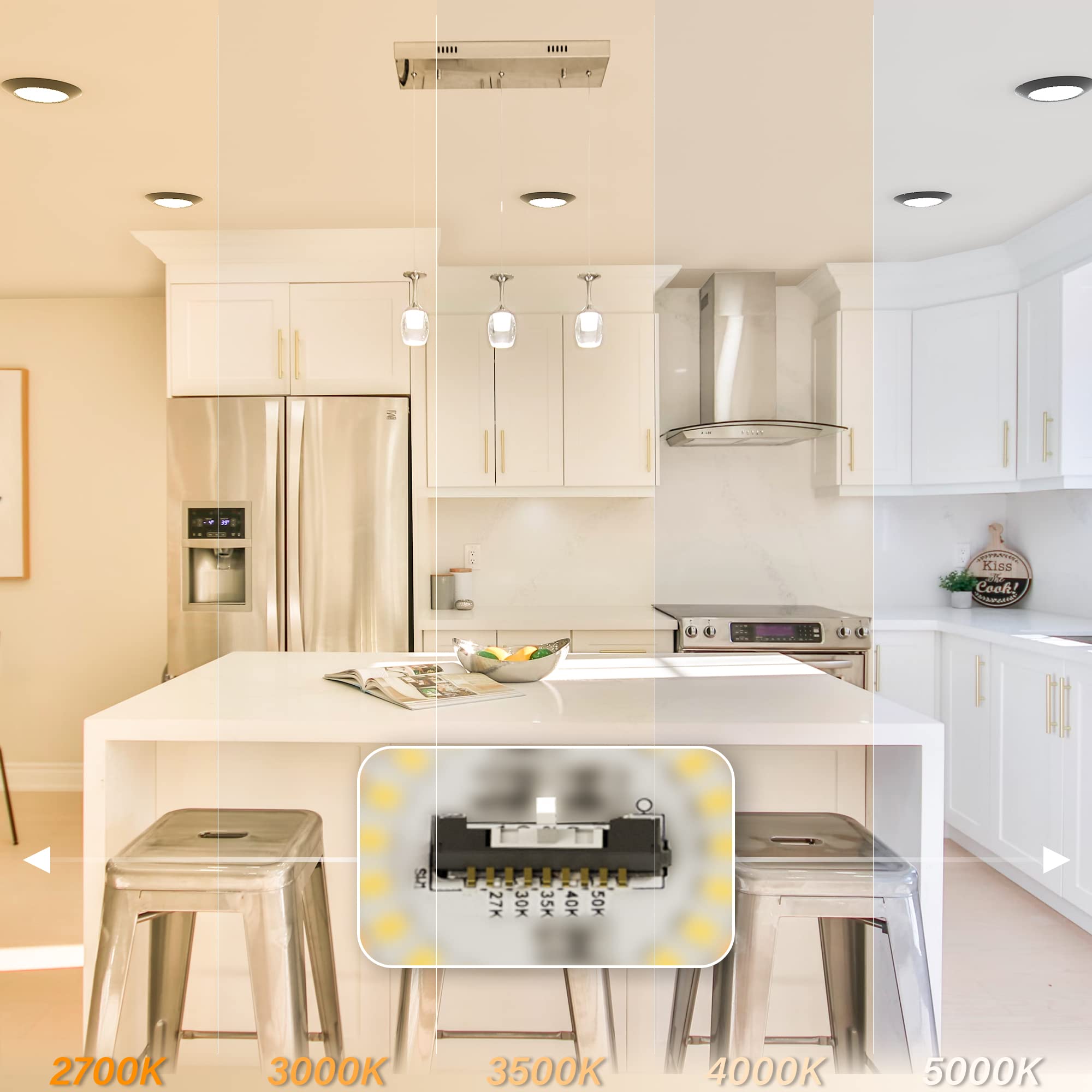 Jullison 20 Packs 6 Inch Black 5Cct Field Selectable Led Low Profile Recessed & Surface Mount Disk Light, Round, 15W, 920 Lumens