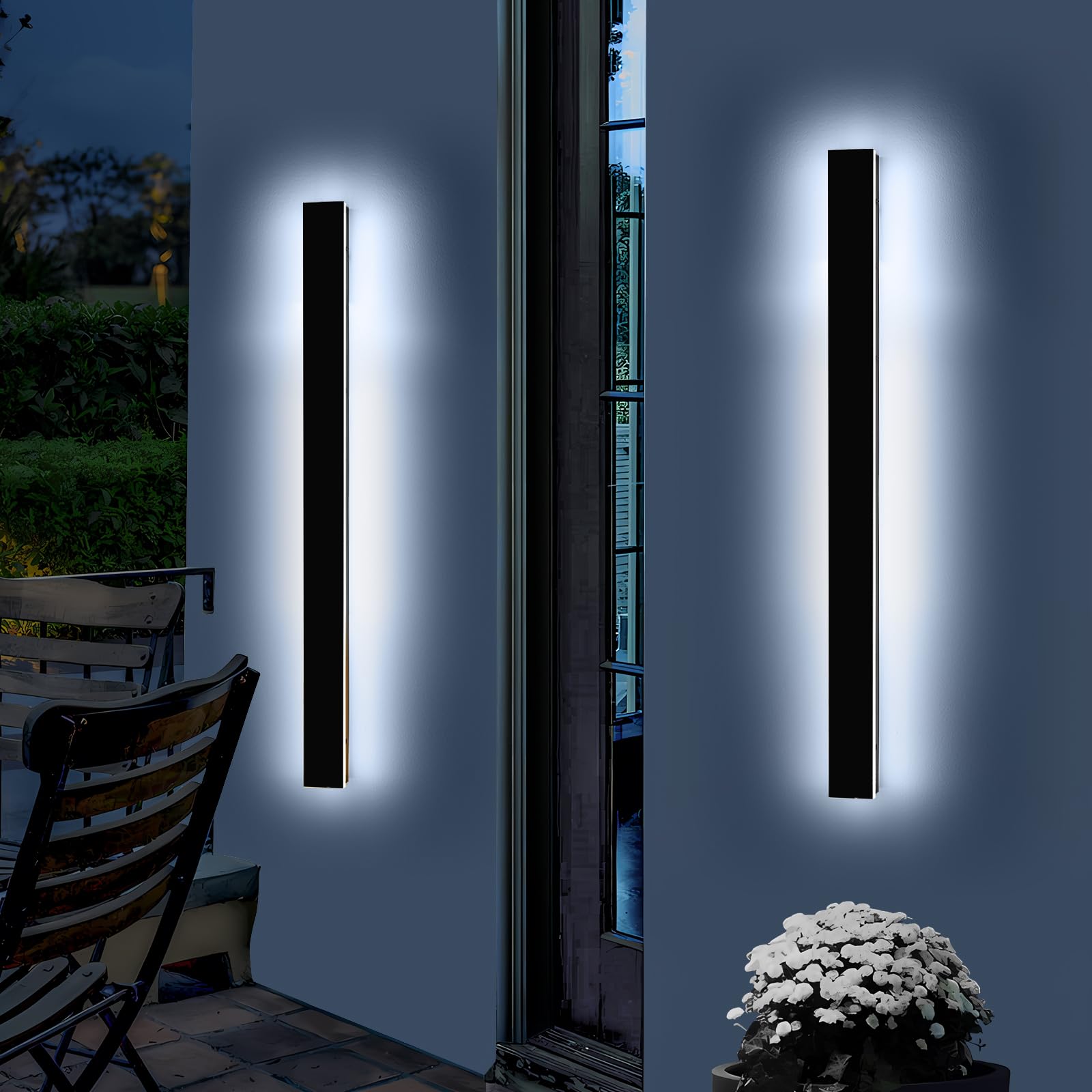 Mikeru 3CCT Dimmable Outdoor Wall Sconce 47.2" IP65 Waterproof 2-Pack with Remote Control, Adjustable 3000K/4500K/6000