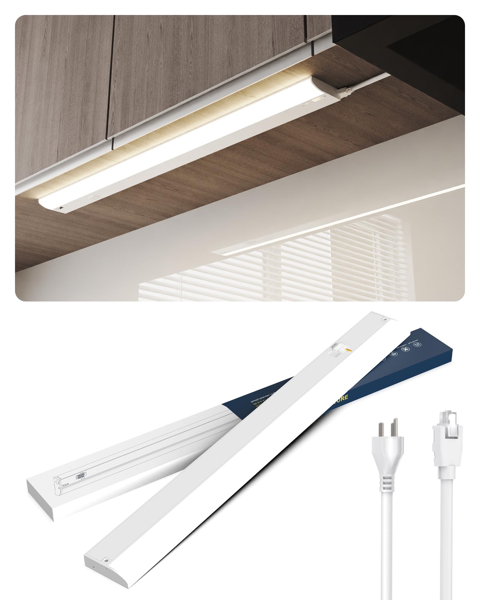 TheDeco 36 Inch LED Under Cabinet Light, Plug in Kitchen Lighting, 3CCT Selectable (3000K/4000K/5000K), CRI94 High Color Accurac