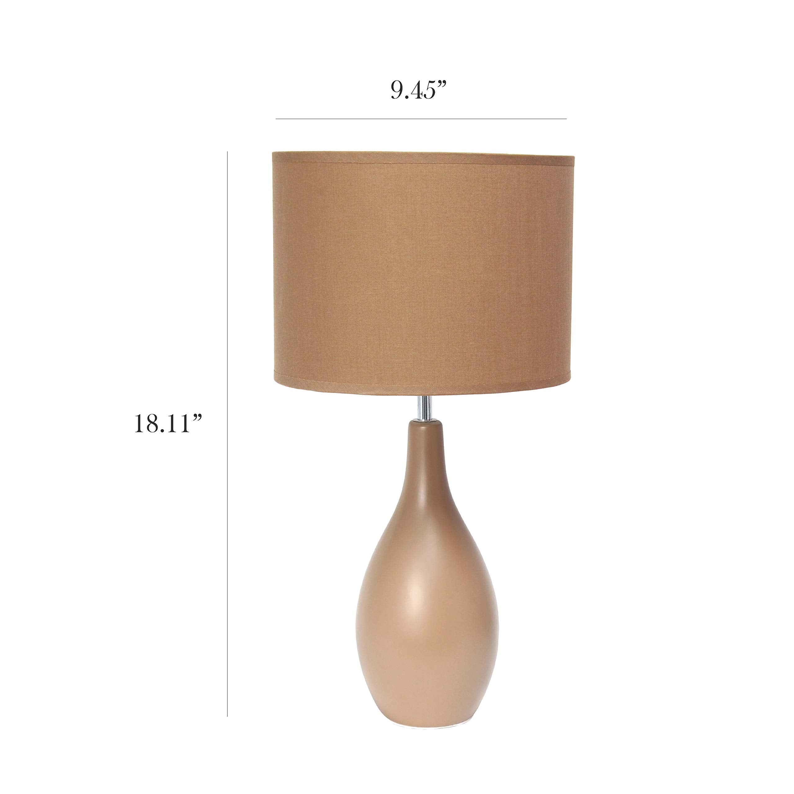 Simple Designs Lt2002-Lbw Oval Bowling Pin Base Ceramic Table Desk Lamp With Matching Fabric Shade, Light Brown