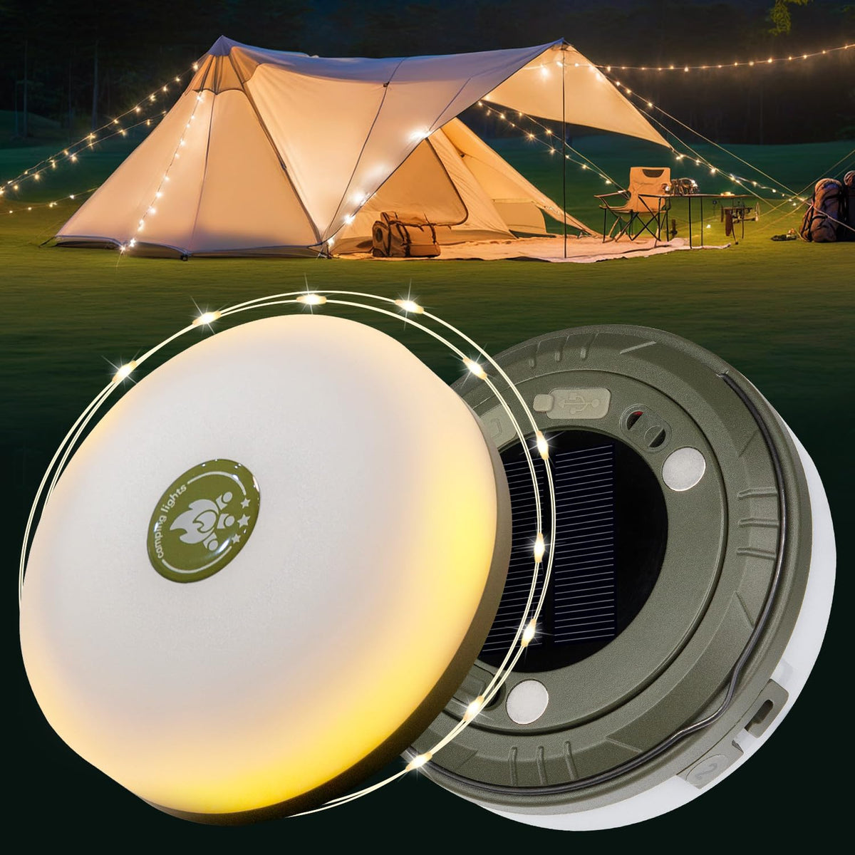 Hamlite Solar Camping String Lights: 4 In 1 Camping Fairy Lights With 5 Modes - 32.8Ft Solar Camping Lights Rechargeable - Usb W
