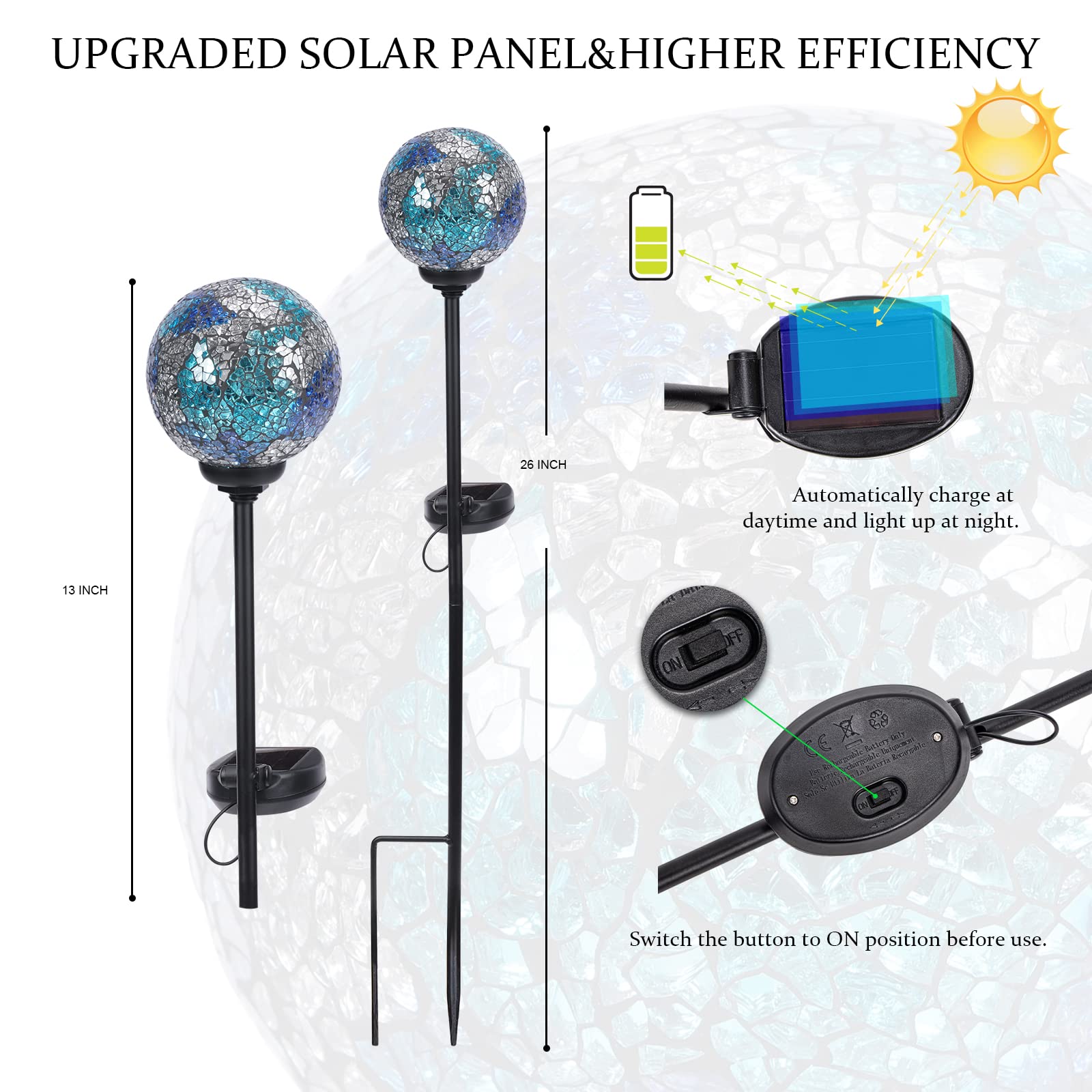 Vcuteka Solar Lights - Outdoor Decorative Mosaic Solar Garden Light Waterpoof Led Pathway Stake Light For Landscape Lawn Patio Y