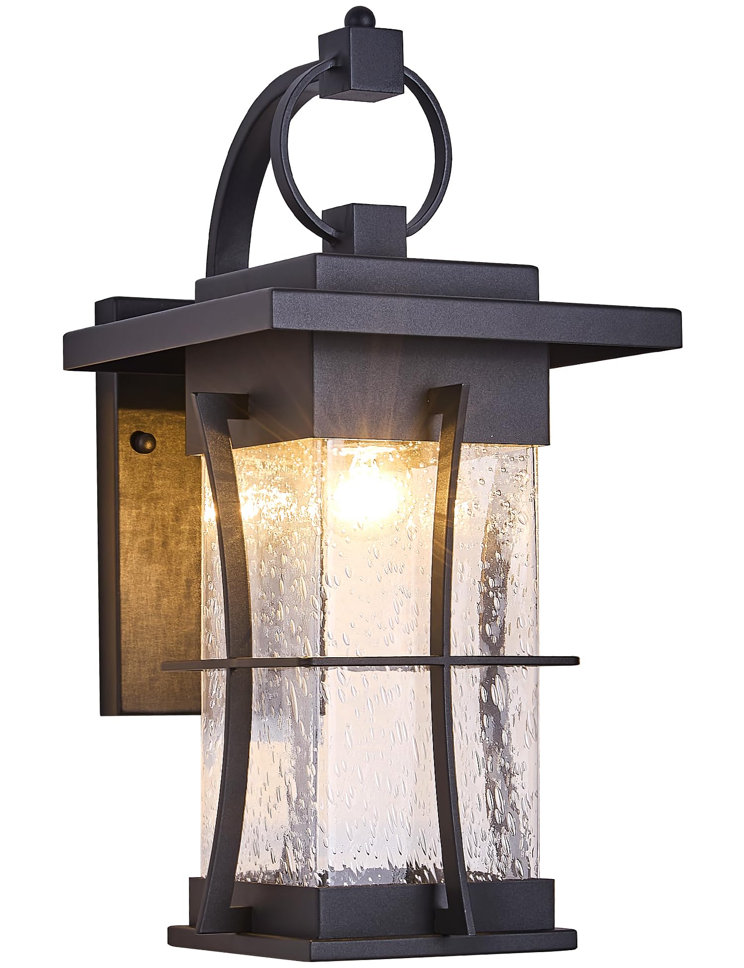 EERU Outdoor Wall Sconce, 18in H, Black, Large Size, Waterproof, Metal, Clear Seeded Glass, Ideal for Villa Porch and Garage