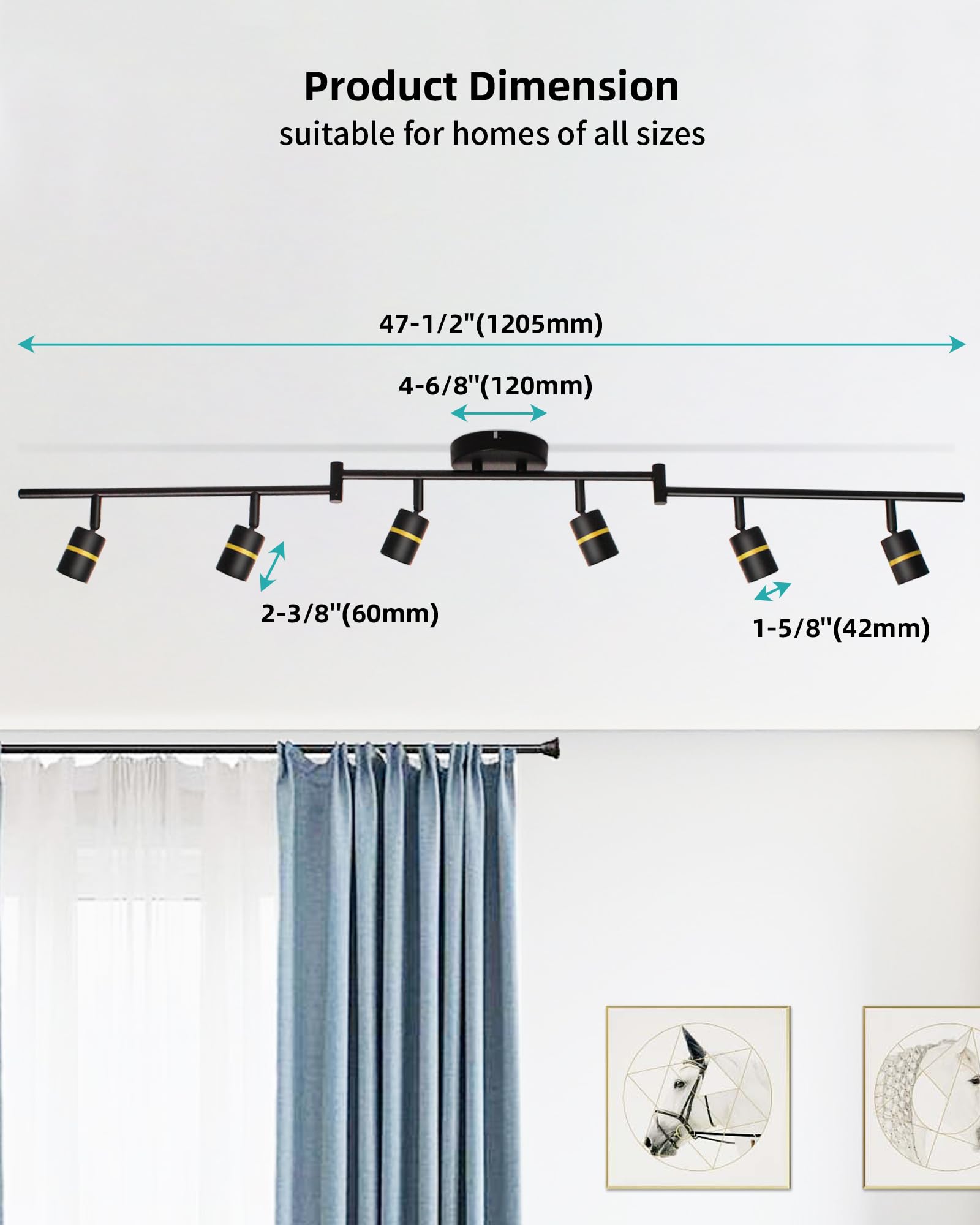 Hibay Track Lighting Fixtures, 6-Light Ceiling Light Kit, Foldable Arm And Rotatable Light Head, Matte Black Ceiling Spot Lights
