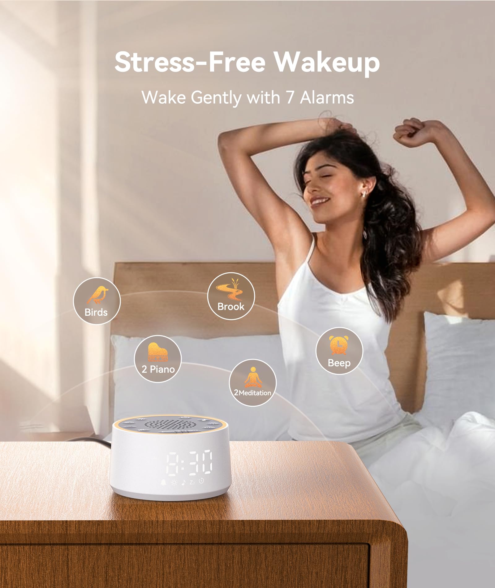 Dreamegg Sound Machine With Nursery Lamp - Sound Machine Baby  Soothing Sounds  Timer  Memory Function  10 Colour Night Light  White Noise Machine Alarm Clock For Newborn Baby Registry Gift  White