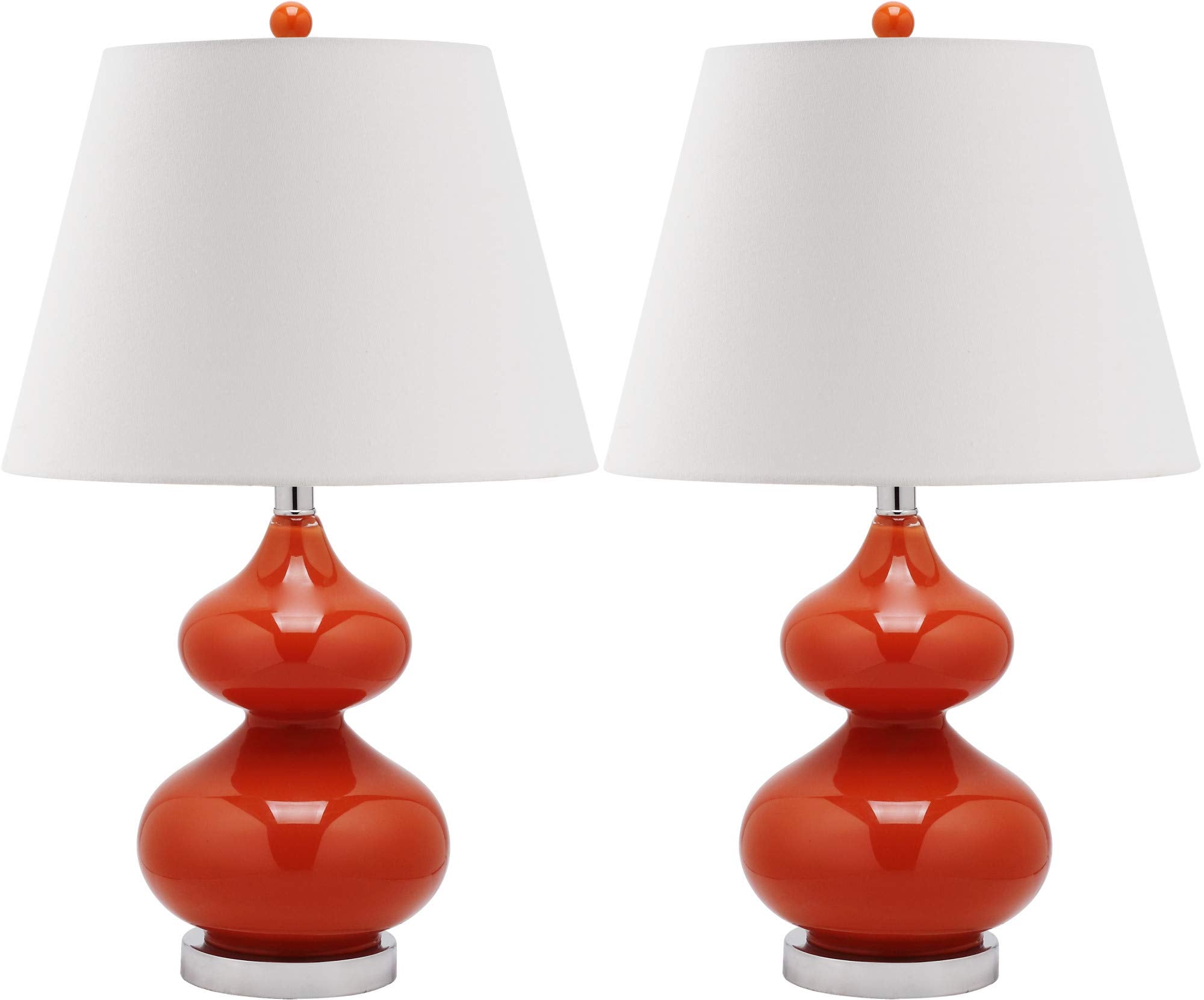 SAFAVIEH Lighting Collection Eva Modern Contemporary Blood Orange Double Gourd Glass 24-inch Bedroom Living Room Home Office Des