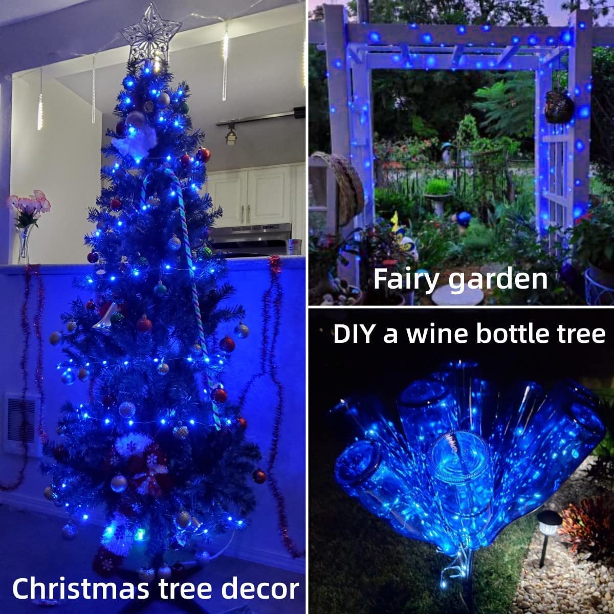 YEGUO Solar Christmas Lights Outdoor, 100 LED, 33ft, Waterproof, 8 Modes, Blue, Copper Material, 7.13 x 5.2 x 3.