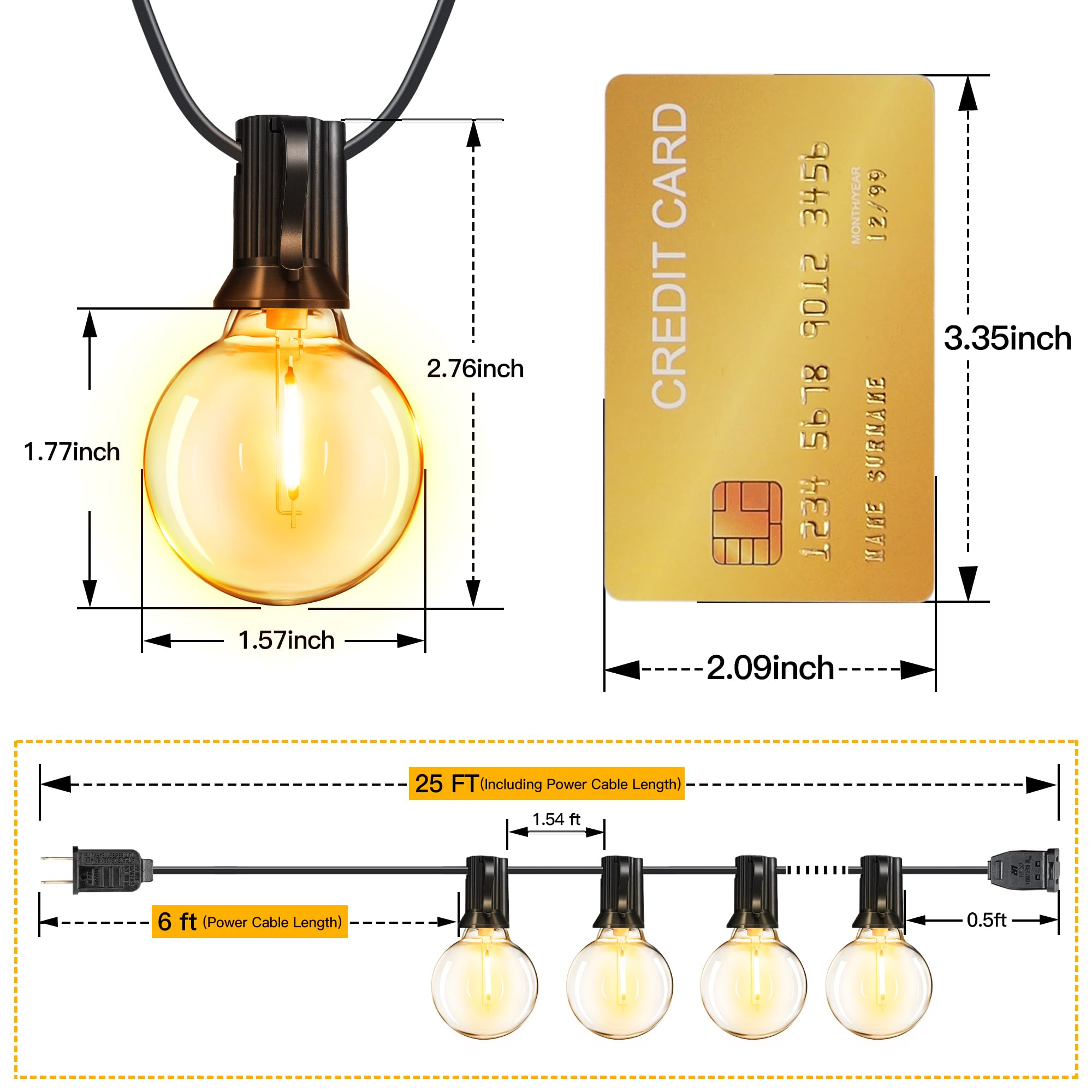 Ollny 25FT Waterproof Connectable Outdoor String Lights with 13 Edison Bulbs, Warm White, Plastic, Model IL-E12-20025013