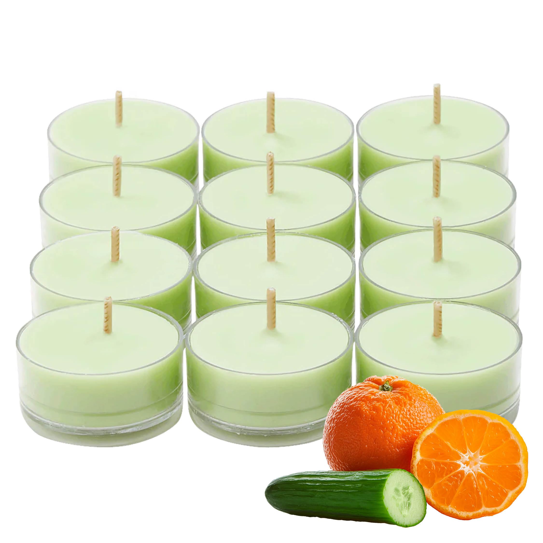 Partylite Set Of 12 Tea Lights Candles  Cucumber & Clementine Scent  Aromatherapy Scented Candles Gift Set  Up To 4 To 6 Hours Burn Time