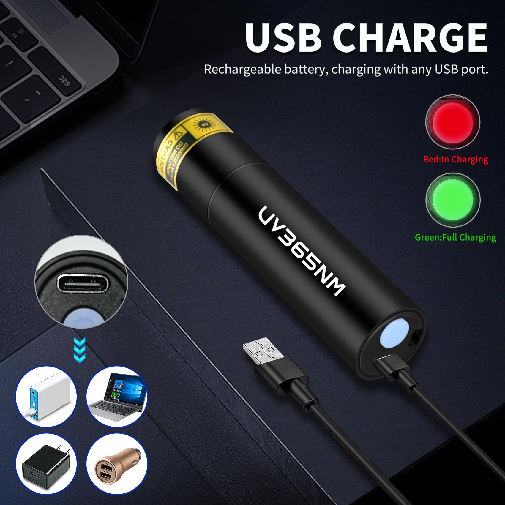 Uv Flashlight Rechargeable 365Nm Black Light For Pet Urine Detection, Usb - C Portable Blacklight Mini Powerful Woods Lamp Led Ultra Violet Flashlights Uv For Resin Curing, Leak Detection, Travel