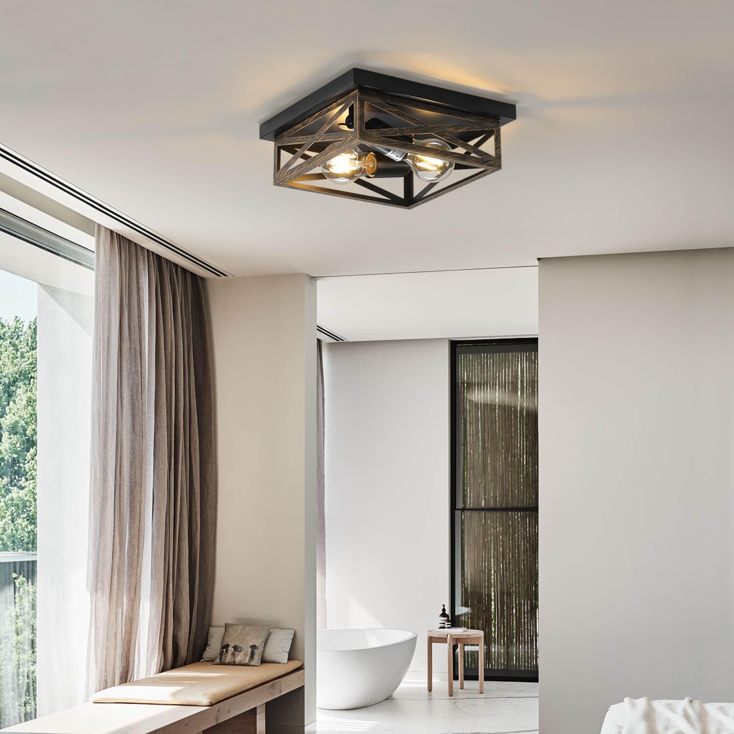 Dikaida Rustic Flush Mount Ceiling Light Fixture, Modern Farmhouse Light Fixture, Kitchen Hallway Light Fixtures For Bedroom,Din