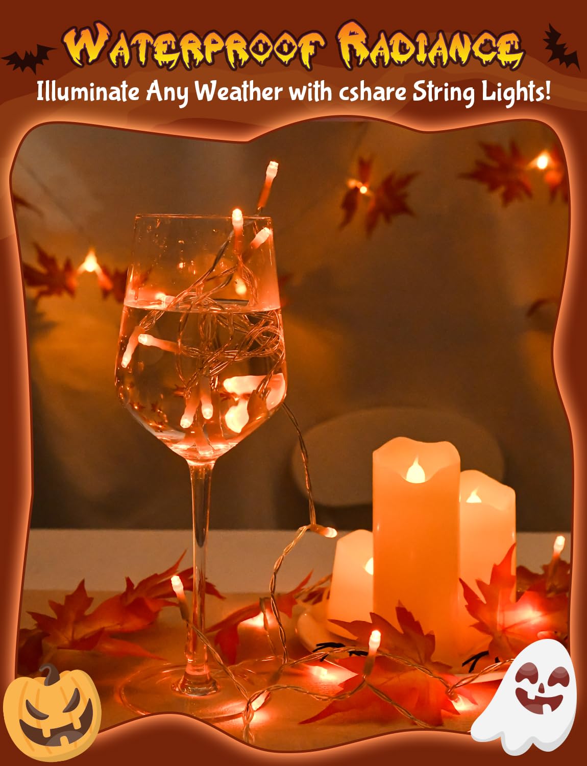 Cshare Halloween String Lights, 9.8Ft 30Led Waterproof Orange, Battery Operated With Timer, Model Cs-Fszc-3Og For Indoor/Outdoor Decor