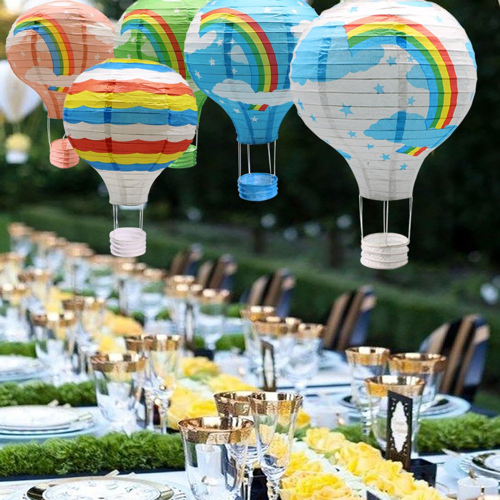 ADLKGG Hanging Rainbow Hot Air Balloon Lanterns, Pack of 5, 12 inch, Paper Party Decoration for Birthday & Christmas