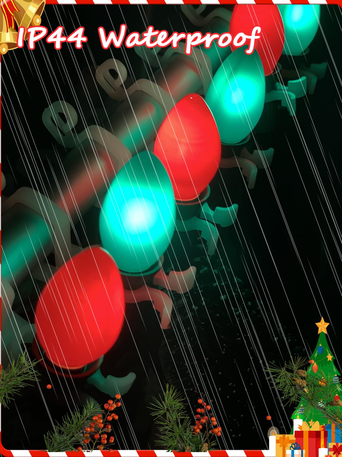 Sunsgne C7 Led Christmas Lights Outdoor, 25Ft Vintage Christmas Lights With 27 Led Red Green Plastic Bulbs(2 Spare), Hanging Chr