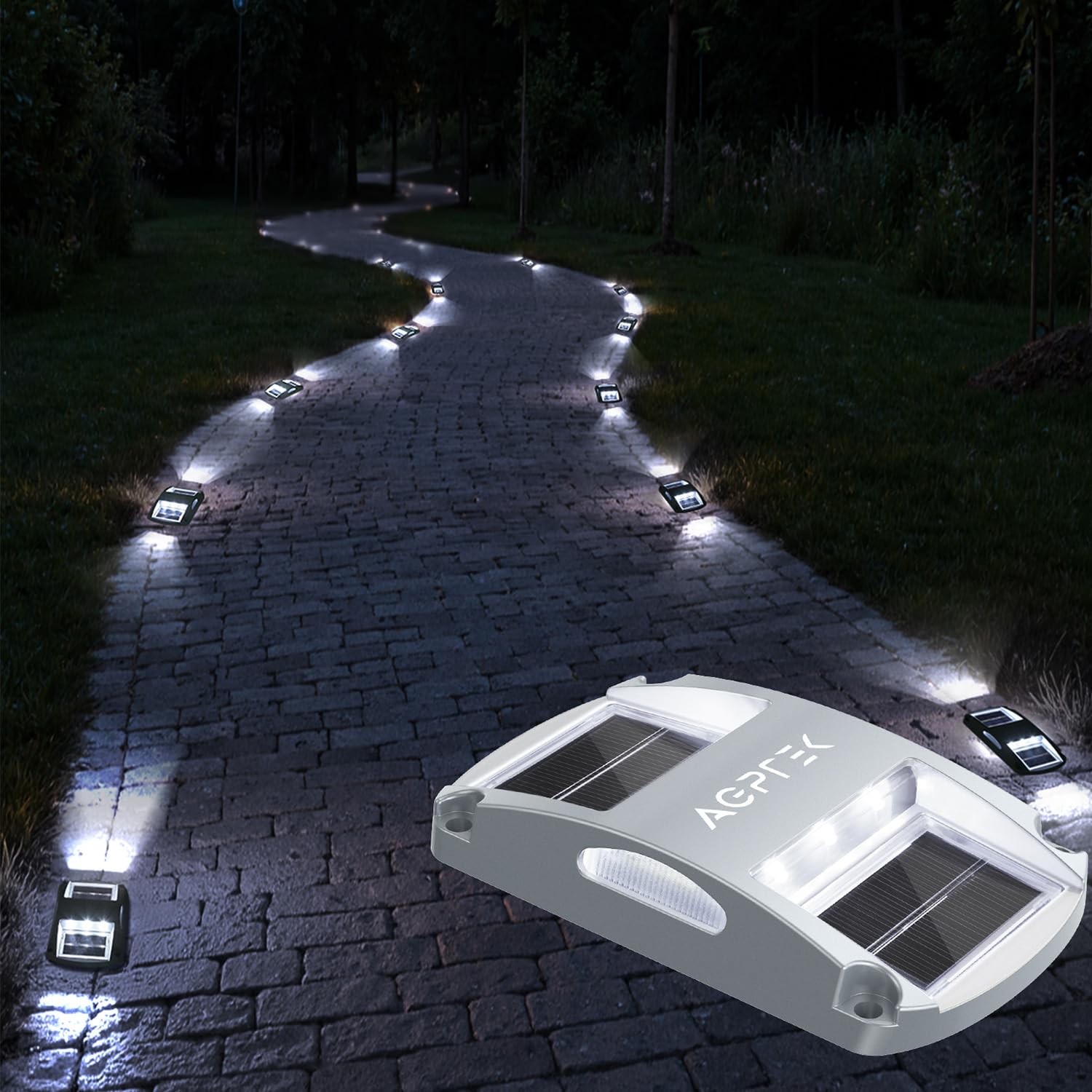 AGPTEK Solar Driveway Marker Lights, 20 Pack, Waterproof Aluminum, White Light, Model APOLD2