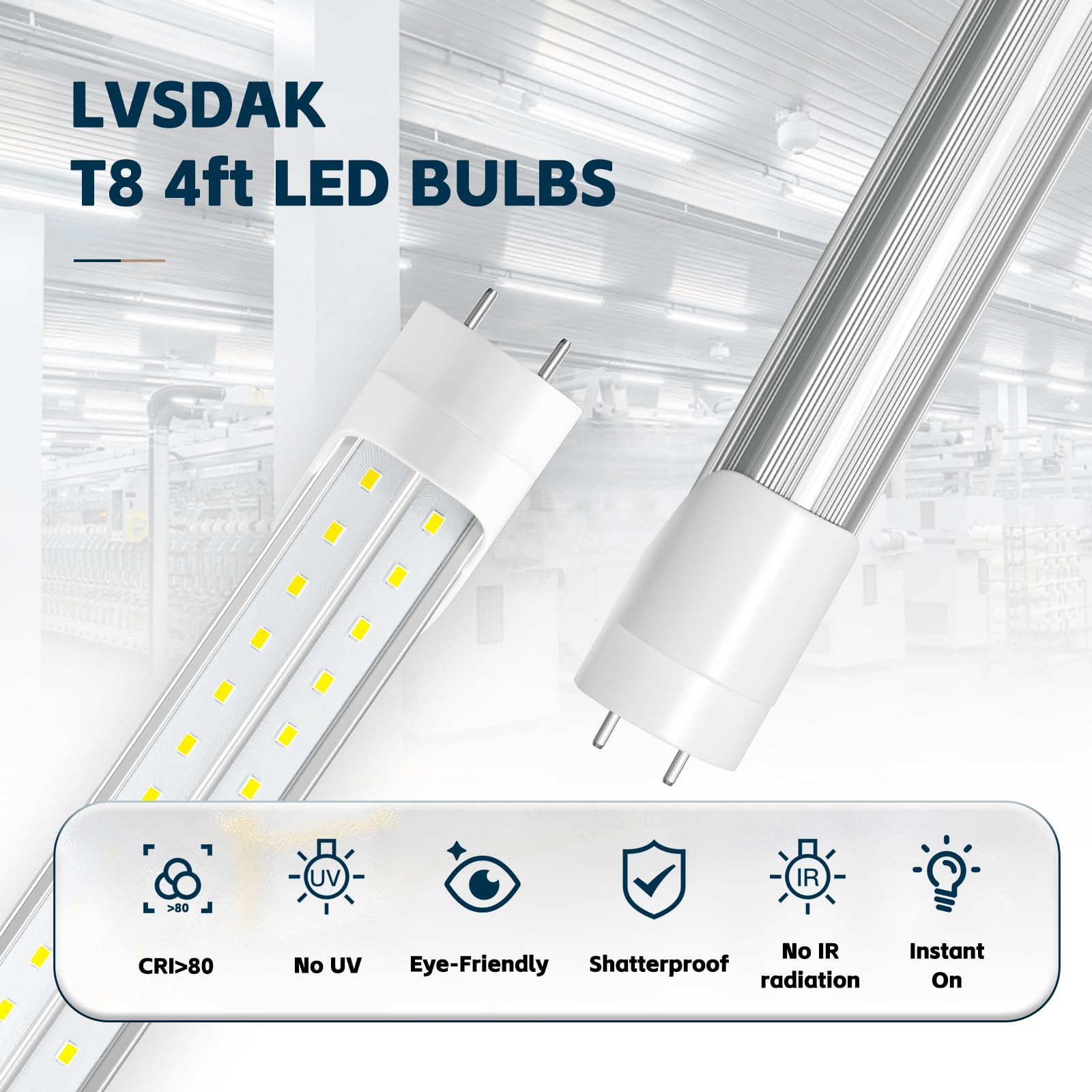Lvsdak T8 Led Bulbs 4 Foot, 5000K 45W 5850Lm 24-Pack, 4Ft Ballast Bypass Led Bulbs Super Bright Led Daylight, Fluorescent Light