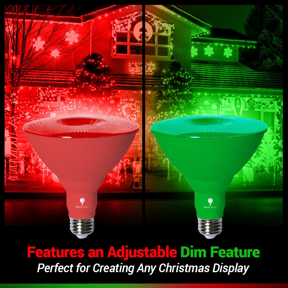 Bluex Bulbs 6 Pack LED Par38 Flood Light - 18W Dimmable Red Green E26 for Party Decoration and Home Christmas Lighting