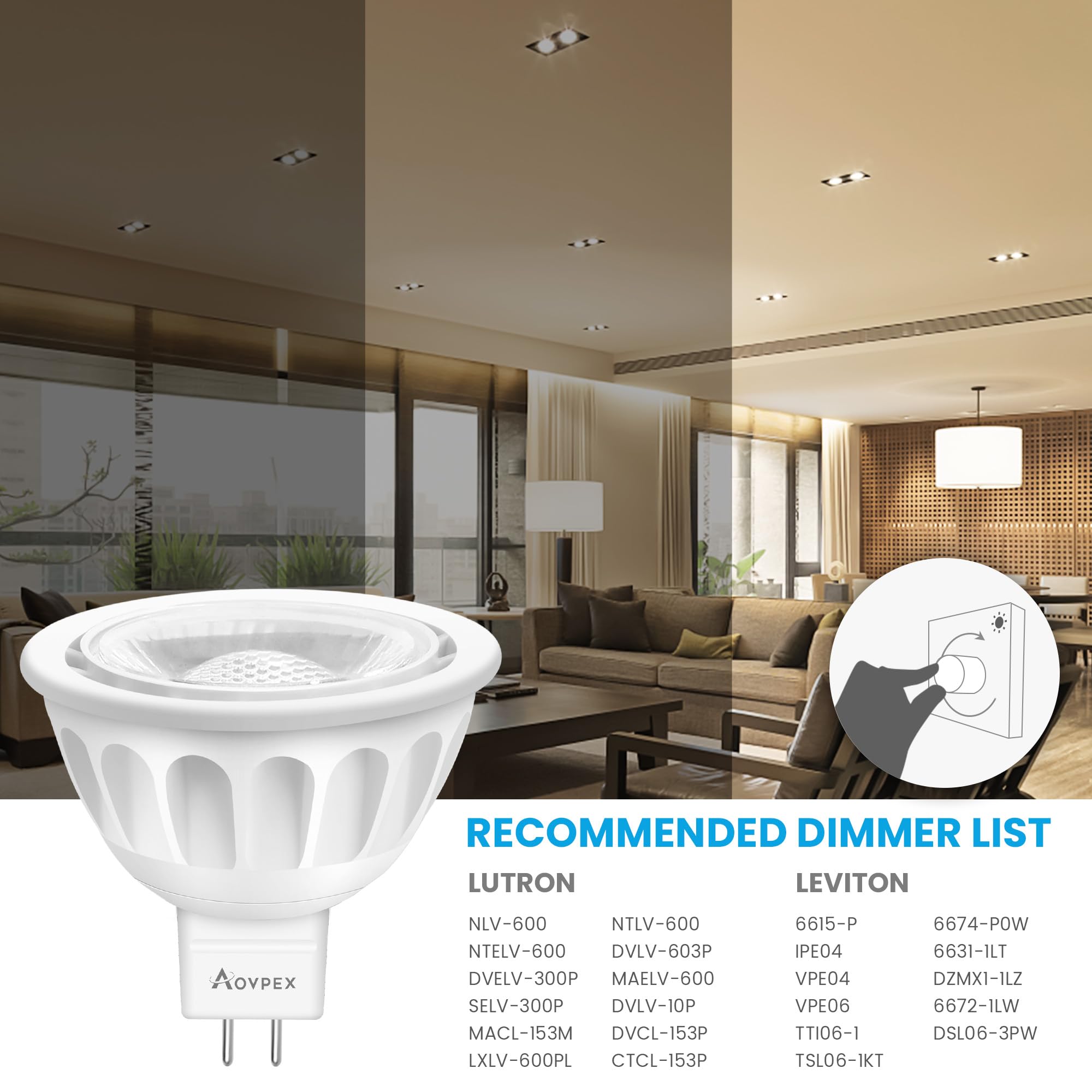 Aovpex 6 Pack Dimmable Mr16 Led Bulbs, 12V 5W(50-Watt Equivalent), 3000K Warm White, Gu5.3 Bi-Pin Base, 40-Degree, Indoor Outdoo