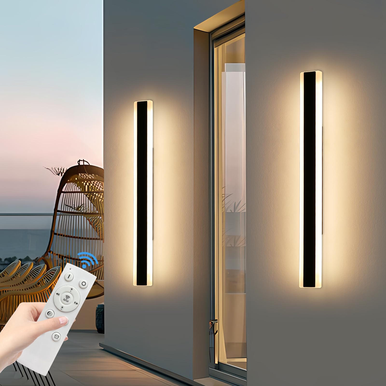Mikeru 2Pack 47.2Inch Outdoor Wall Light Fixtures  10%-100% Dimmable Outdoor Wall Lights Exterior Front Porch Light 3000-6000K Wall Mounted Led Lighting For Basement  Shop Garage Lighting