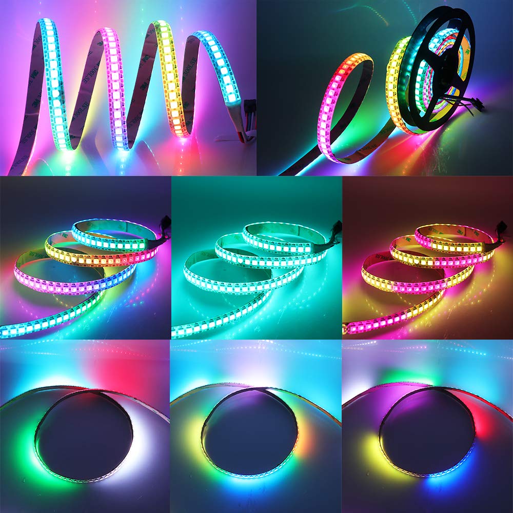 Svfishkk Ws2812B Led Strip Smd 5050 Individual Addressable 144Pixels/M 144Pixels Ws2812B Ic Rgb Strip Full Color Led Strip Non-Waterproof Dc5V (3.2Ft 144Led Ip30, White Pcb)
