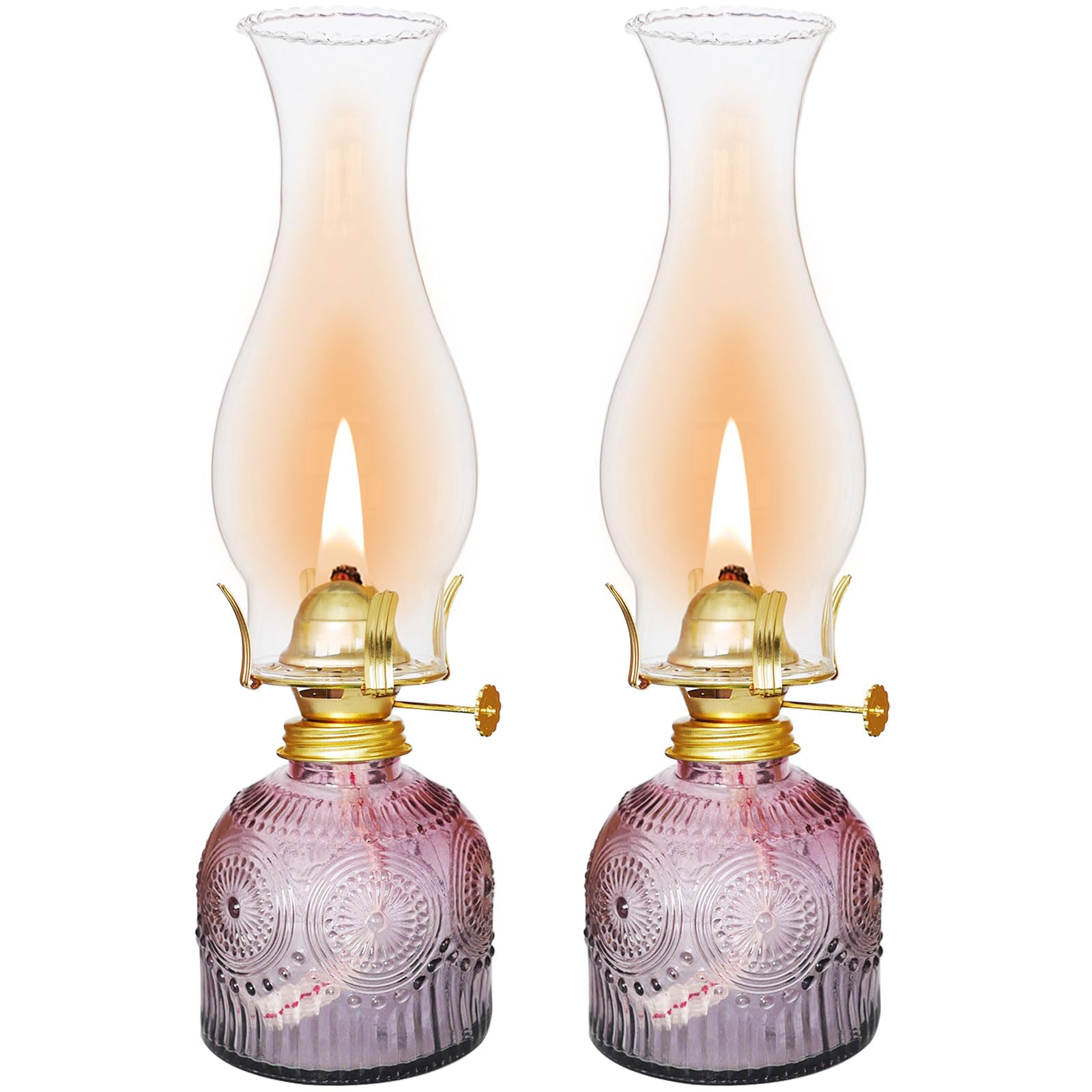 GXFCCYXT 2 Pieces Oil Lamps for Indoor Use Gradient Purple Vintage Glass Clear Kerosene Lamp Indoor Decorative Hurricane Lamp Oi