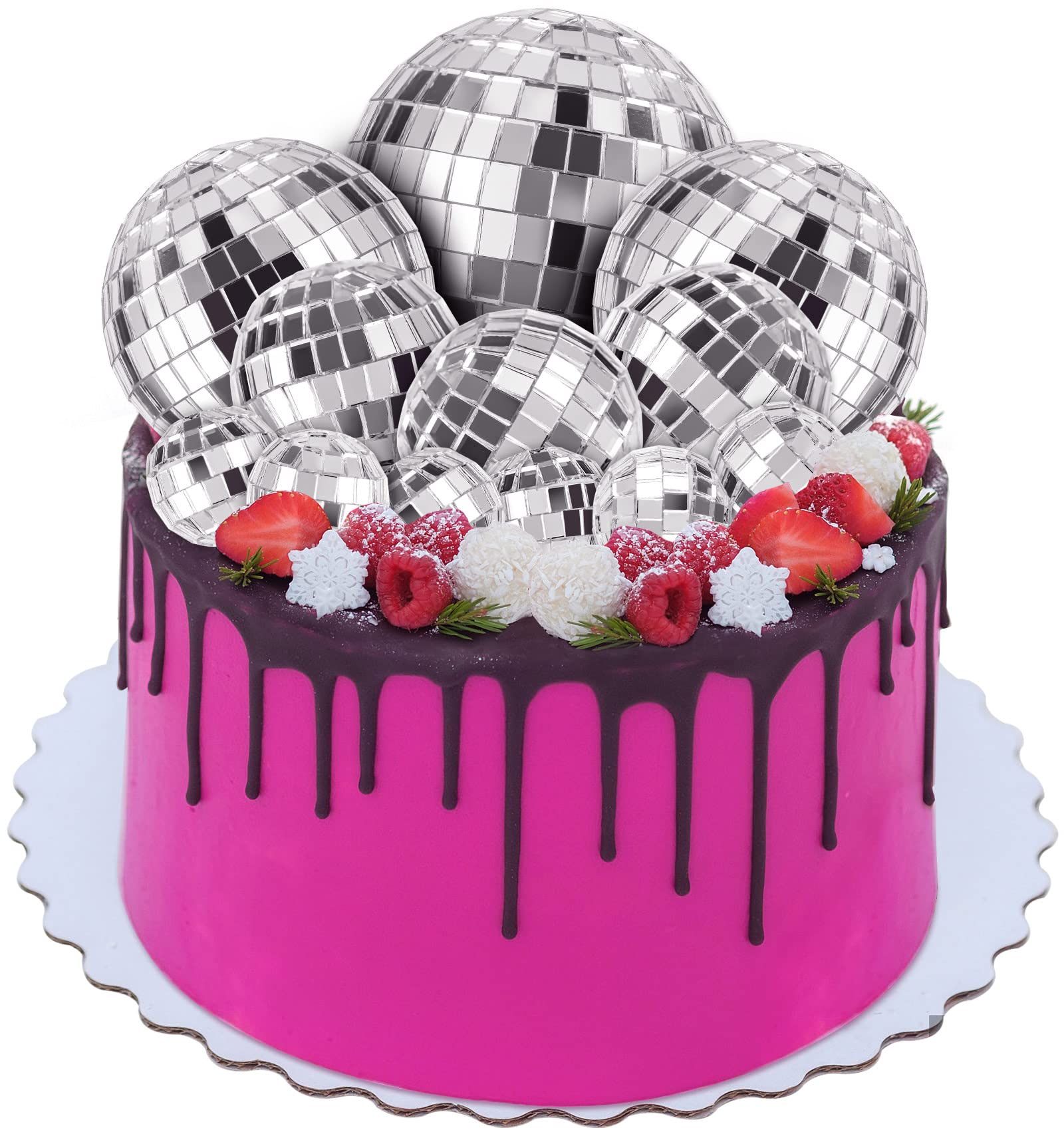 KFPPLXQ Disco Balls Cake Topper - 12 Pcs Silver or Gold Plastic Decorations for 70s Disco Themed Birthday Cakes - Model 18-94balls
