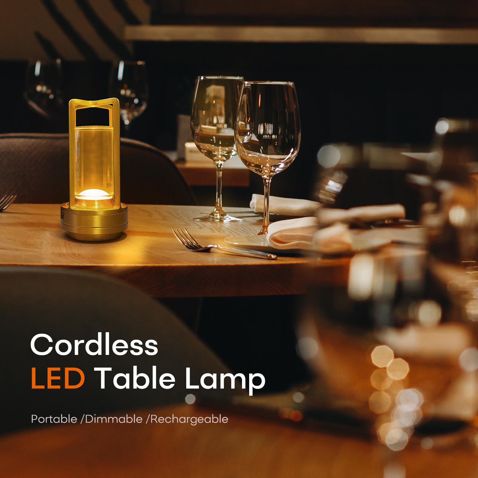 HAPYGI Portable Metal Table Lamp, Rechargeable LED, 3-Colour Dimming, 3.54x3.54x7.08in, Gold Set of 2