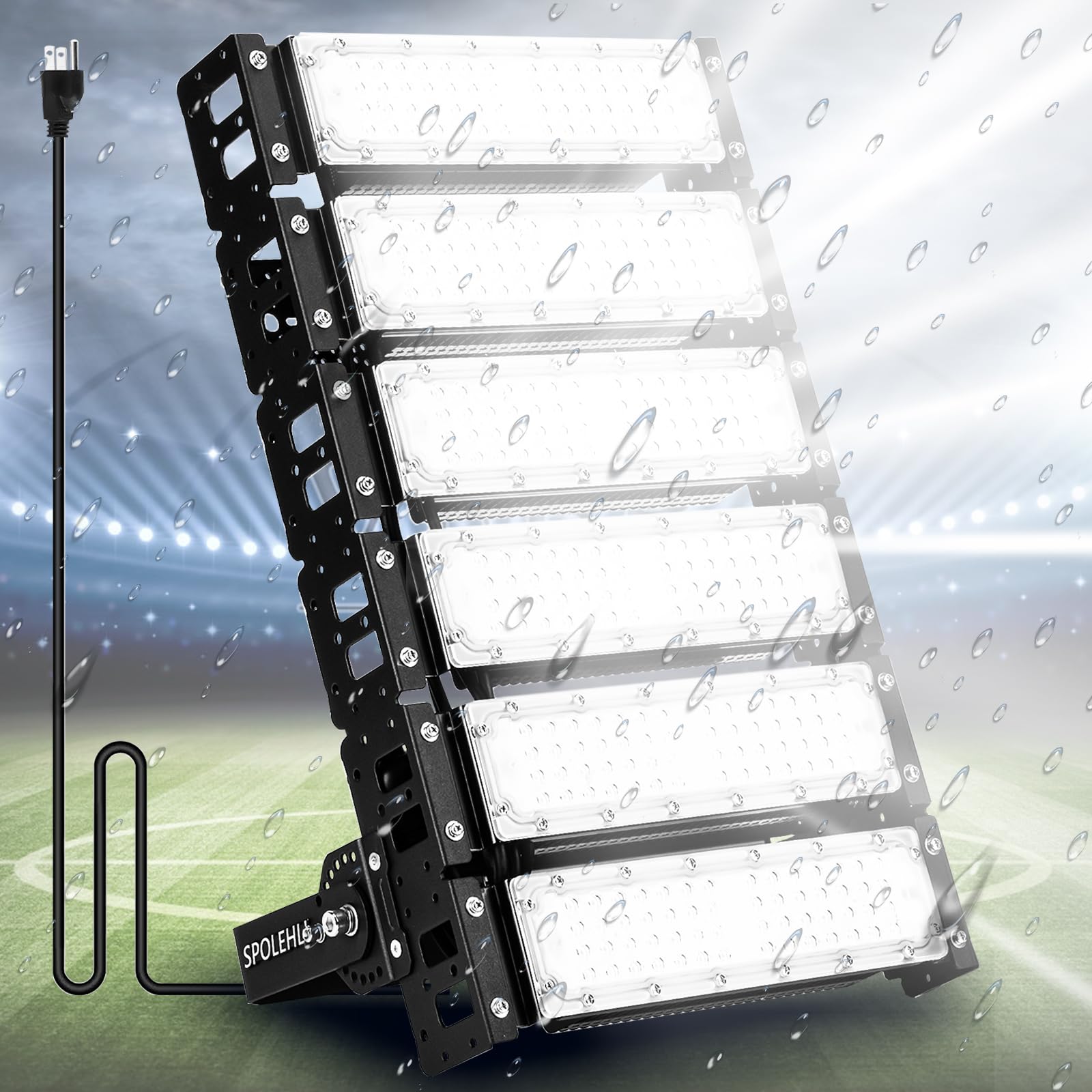 Spolehli 2000W Led Stadium Flood Lights 48000Lm Ip66 Waterproof 6500K Daylight Black