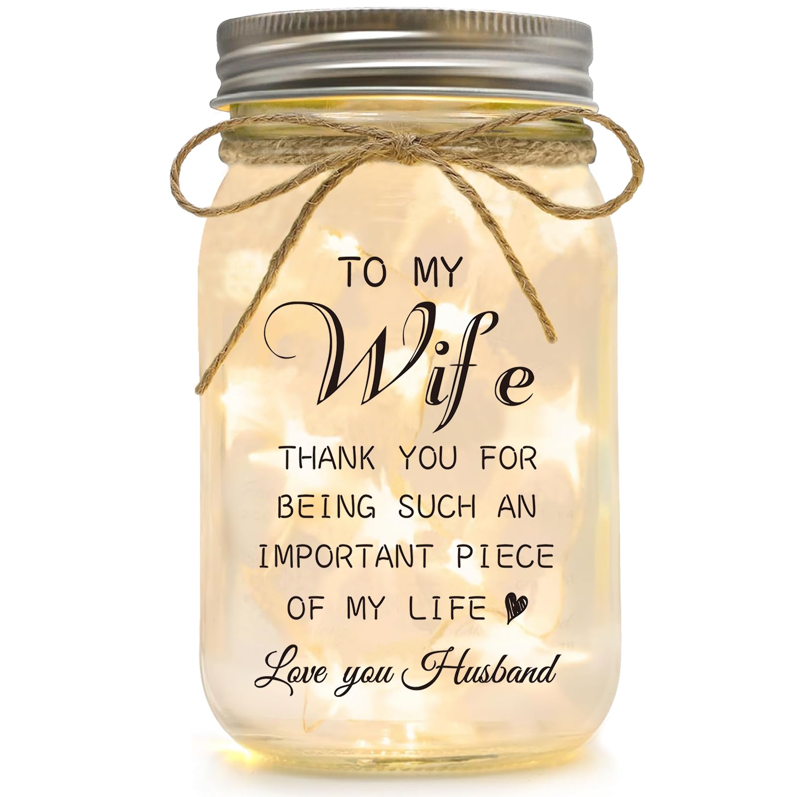 Luckyyds Valentines Gifts for Wife - Romantic Gifts for Mason Jar Night Lights, Cute Wife Gift from Husband, Wife Birthday, Wed