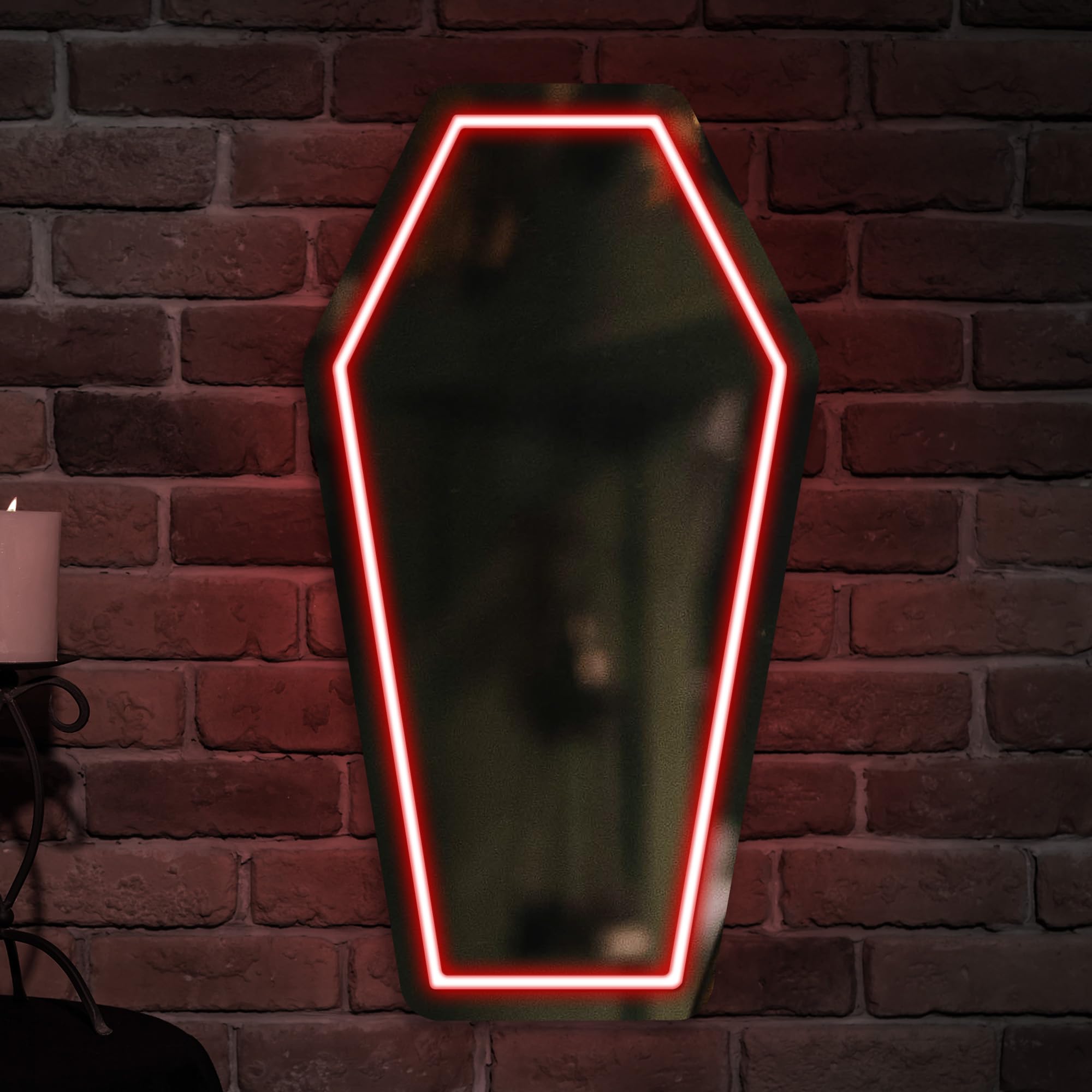 Kavaas Gothic LED Neon Coffin Mirror 16.9in x 9.6in, Coffin Neon Mirror for Room Decor, Halloween Wall Art, Best Gifts for Goth Lovers