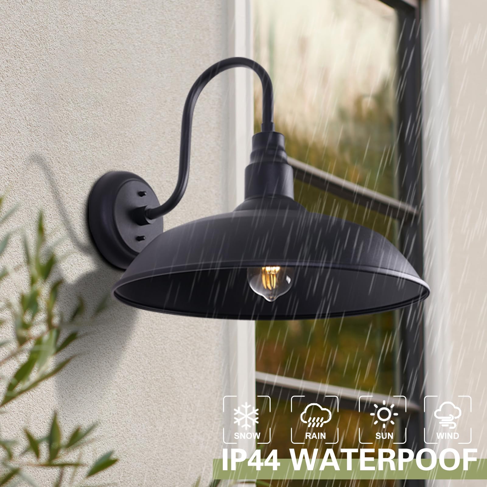 GOALPLUS Gooseneck Light Fixture, 16in Dome, Matte Black, 2 Pack, Metal, Model LM2220-DN-XL-2P, Outdoor Barn Lighting