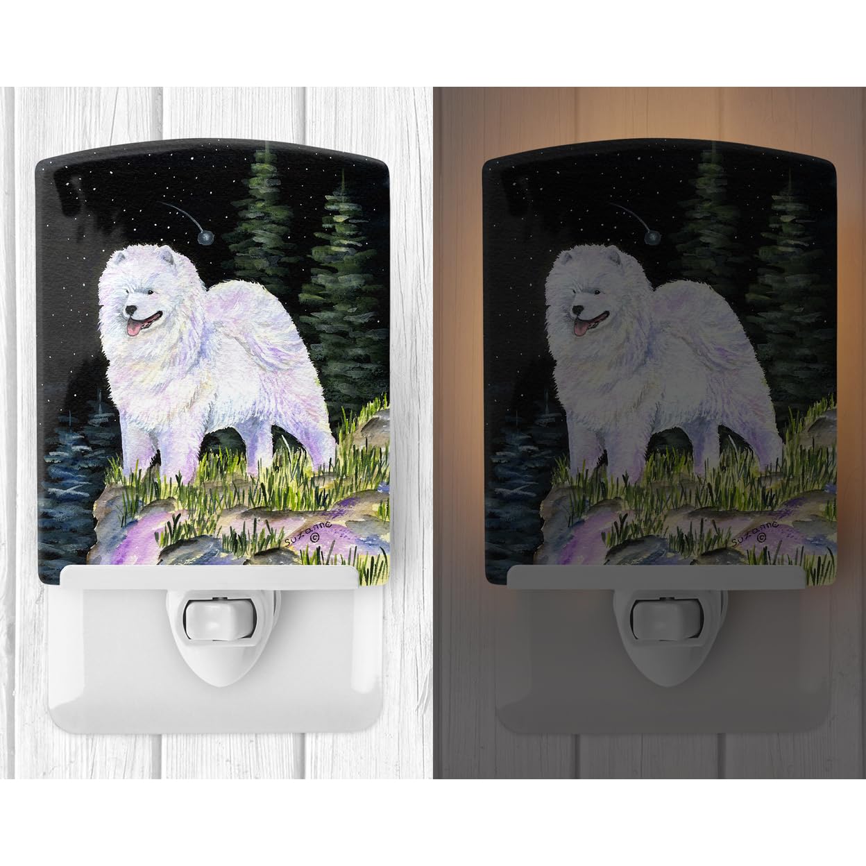Carolines Treasures Night Light, Ceramic, Starry Night Samoyed, UL-Certified, 6x4x3 inches, Multicolor, Model SS8498CNL