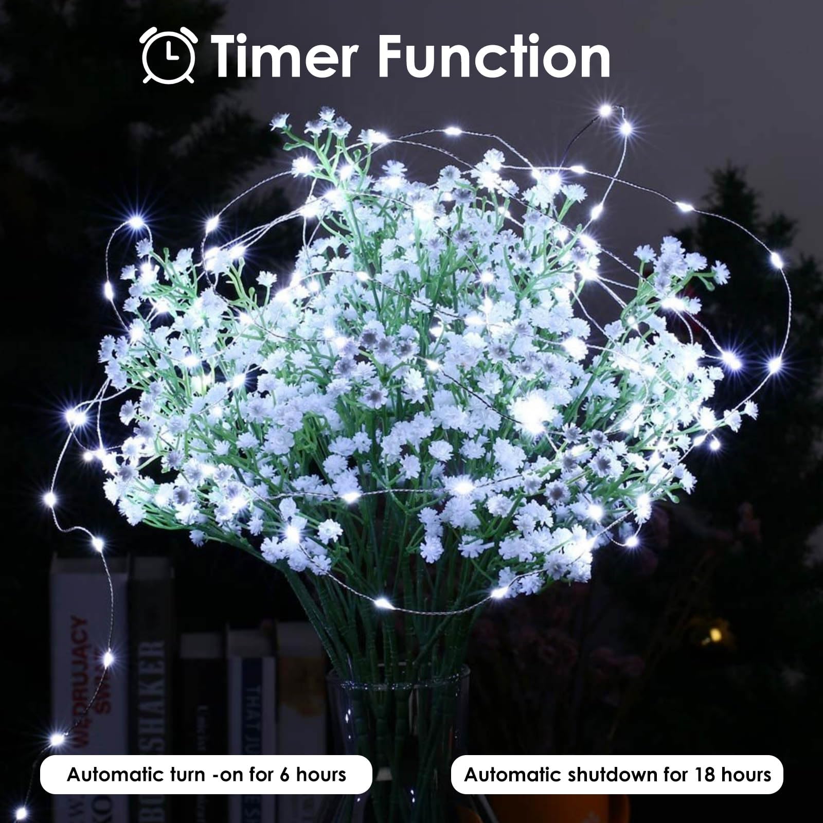 EXF 4-Pack Fairy Lights, 50 LED, Waterproof, Battery Operated with Timer, 16FT, Cool White, Model YHY-BO50LED