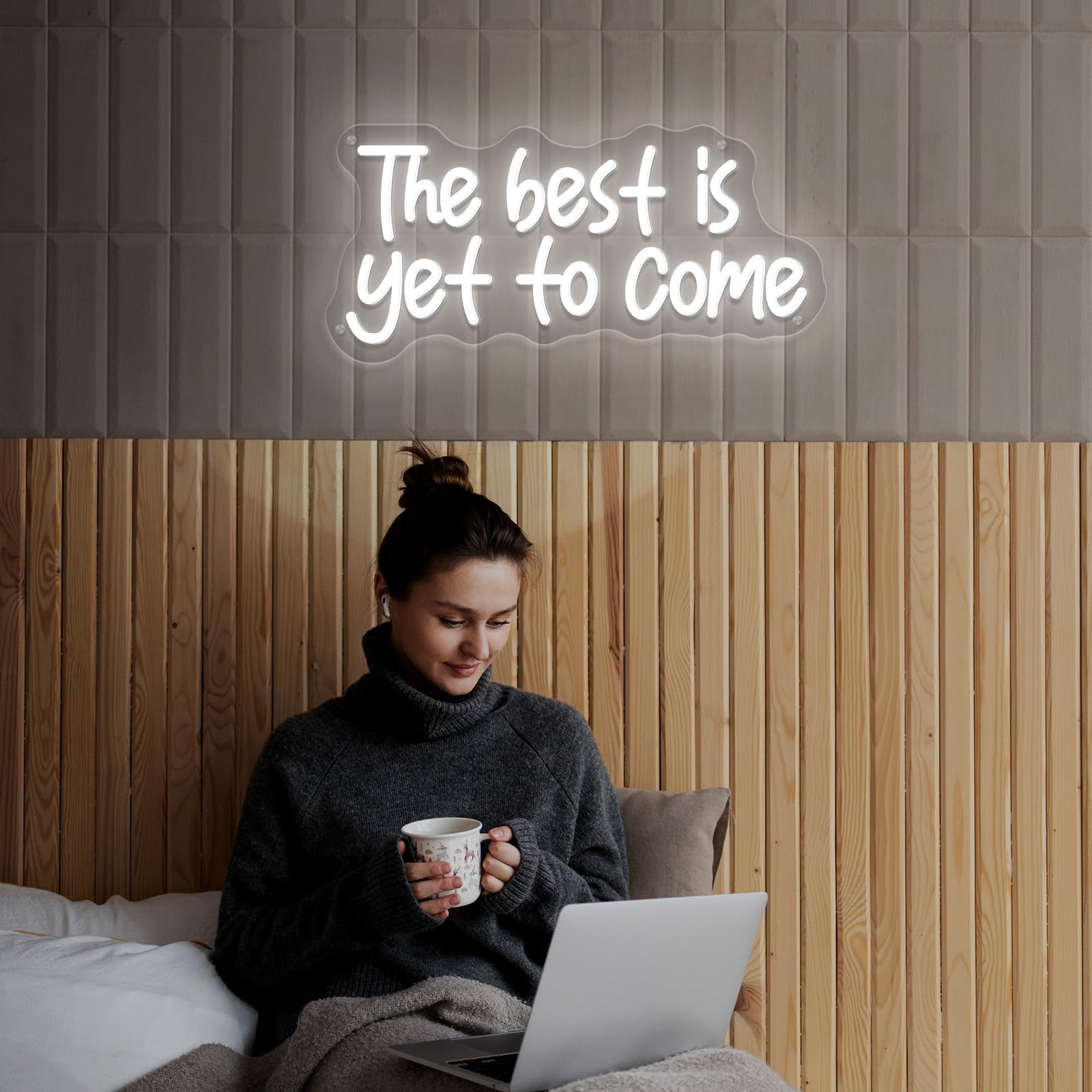 Brochao LED Neon Sign - "The Best Is Yet To Come" - USB Powered, Adjustable Brightness - Ideal for Office, Bedroom, Bar, Wedding - Color: TBIYTC