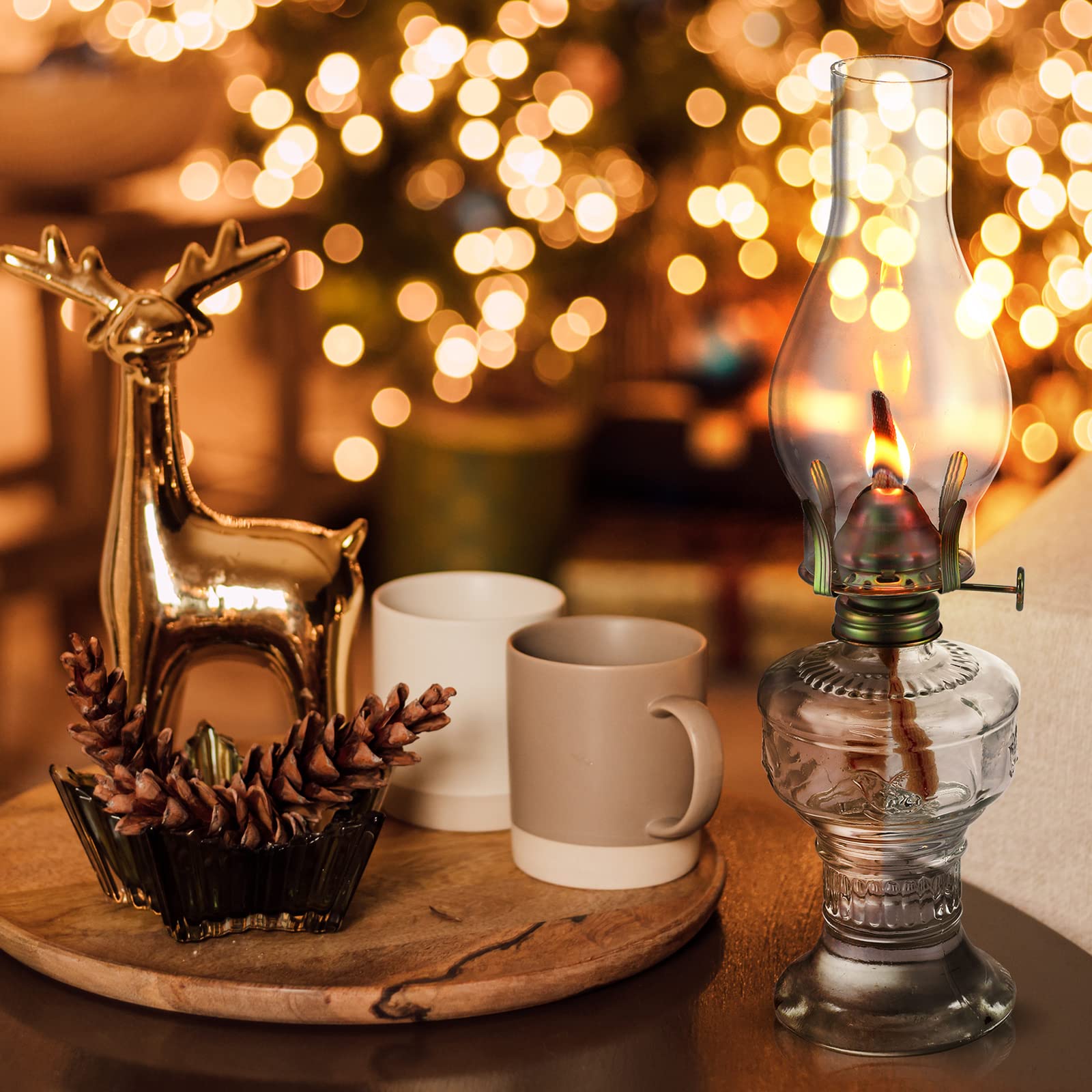 Yexiya 2 Pieces Rustic Oil Lamp Lantern Large Classic Kerosene Lamp Vintage Glass Kerosene Lamp Chamber Oil Lamps with 6.6 ft Ex